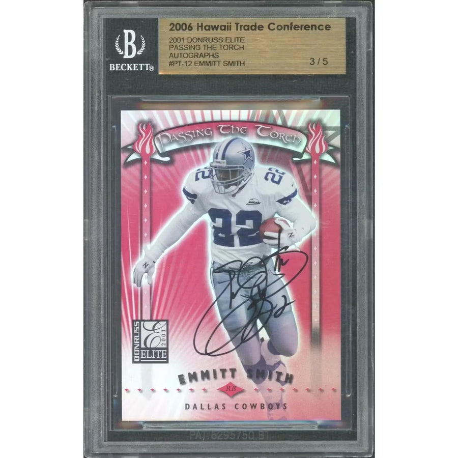 Emmitt Smith Signed 2001 Donruss Elite Passing the Torch Card | Auto/5