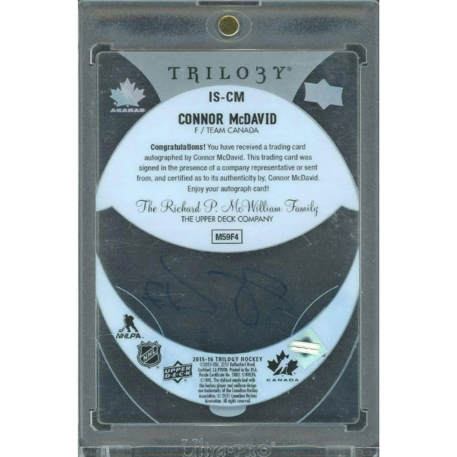 Connor McDavid Signed 2015-16 Upper Deck Trilogy Ice Scripts Rookie Card | Authenticated