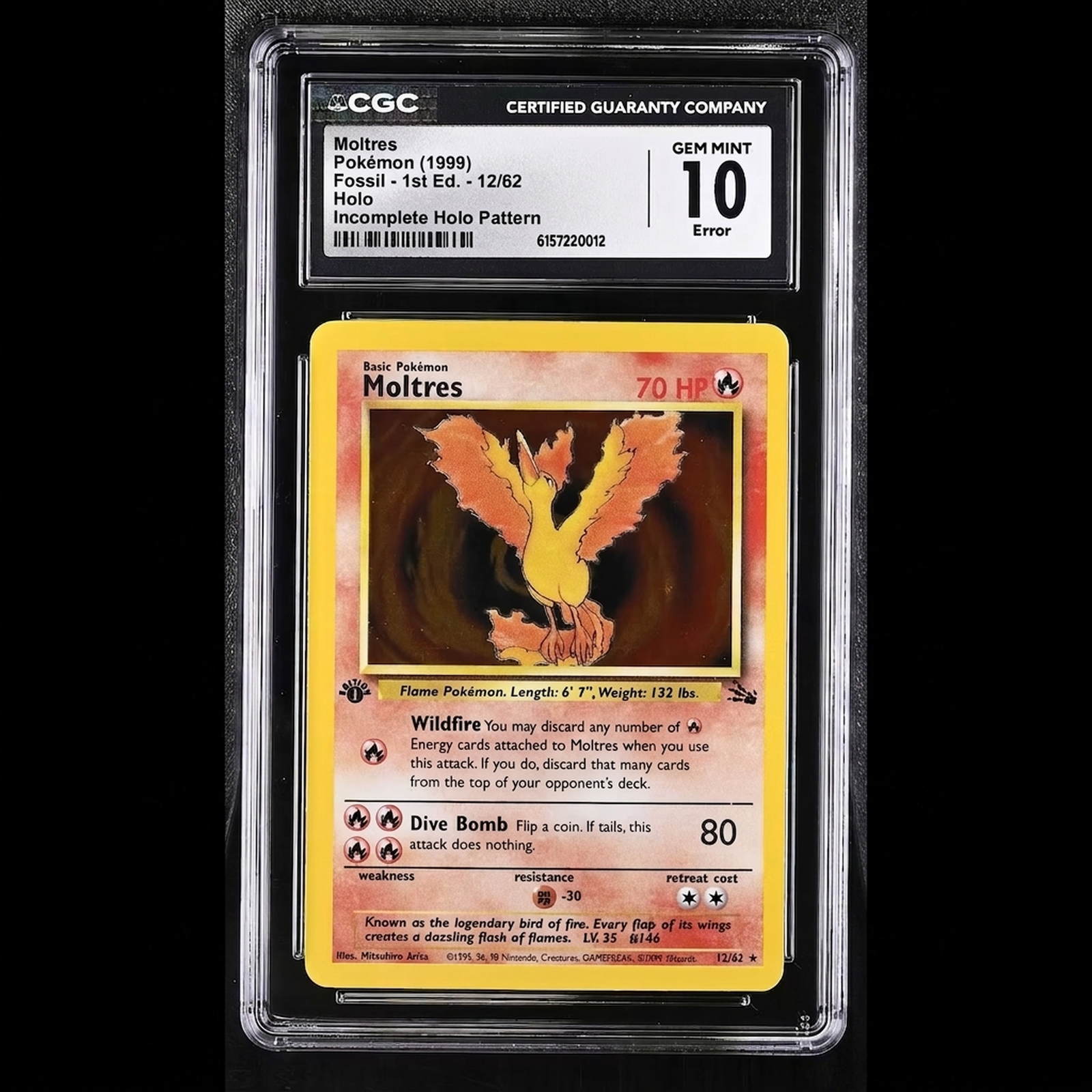 Pokemon Moltres 1st Edition Fossil Card 12/62 | CGC 10 Gem Mint