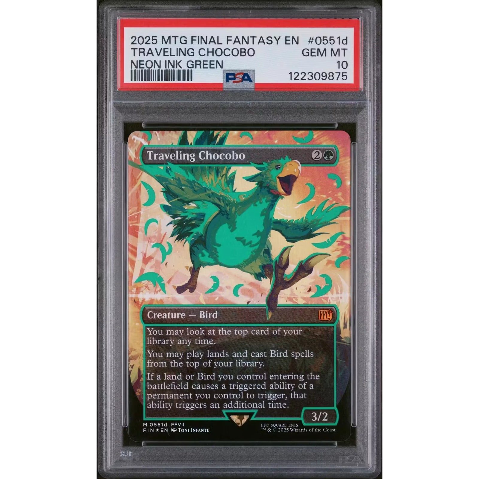 Magic the Gathering Traveling Chocobo Neon Ink Green FOIL | PSA 10 Gem Mint