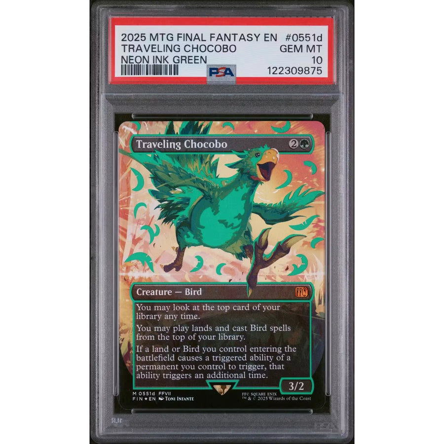 Magic the Gathering Traveling Chocobo Neon Ink Green FOIL | PSA 10 Gem Mint