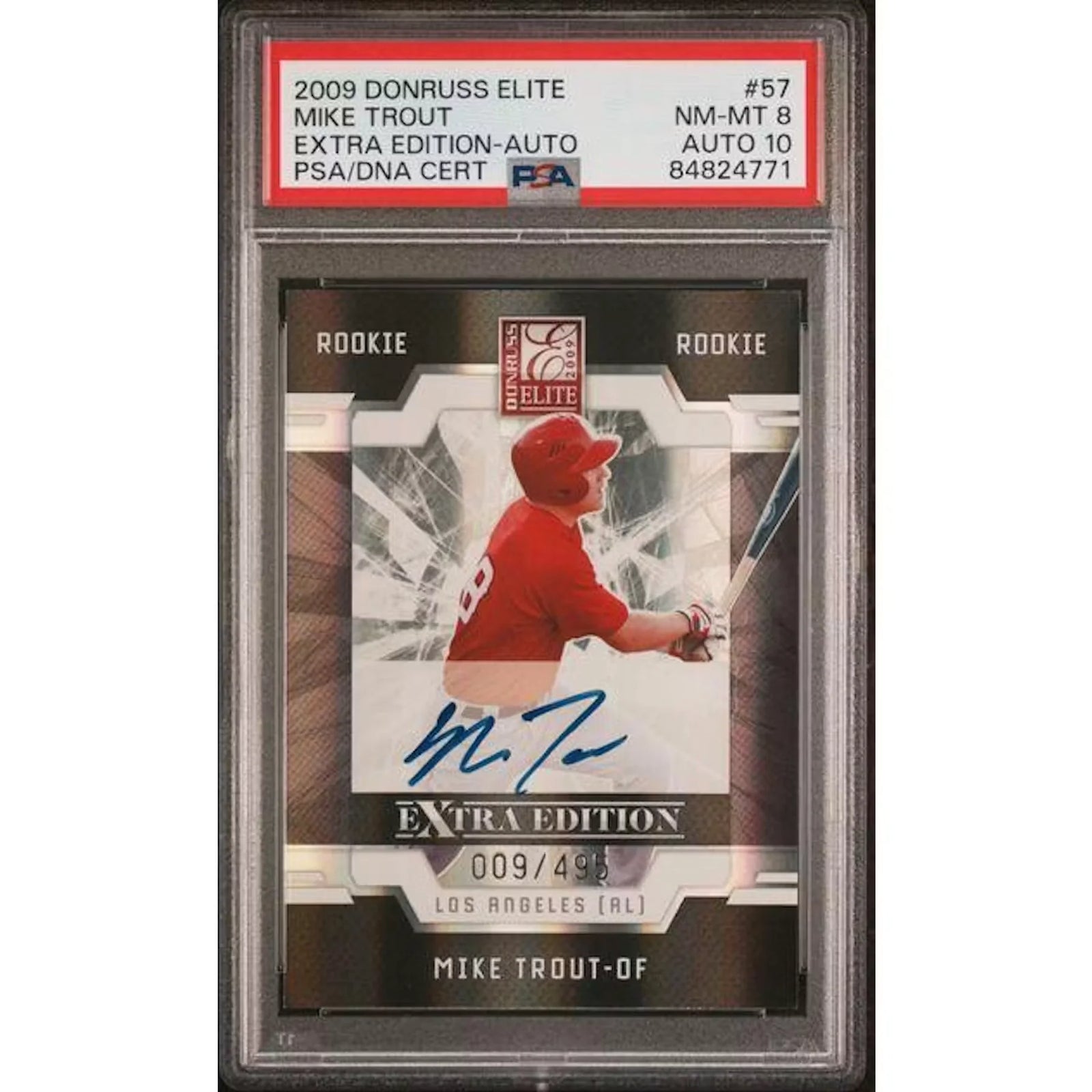 Mike Trout 2009 Panini Donruss Elite Rookie Extra Edition Auto | PSA 8