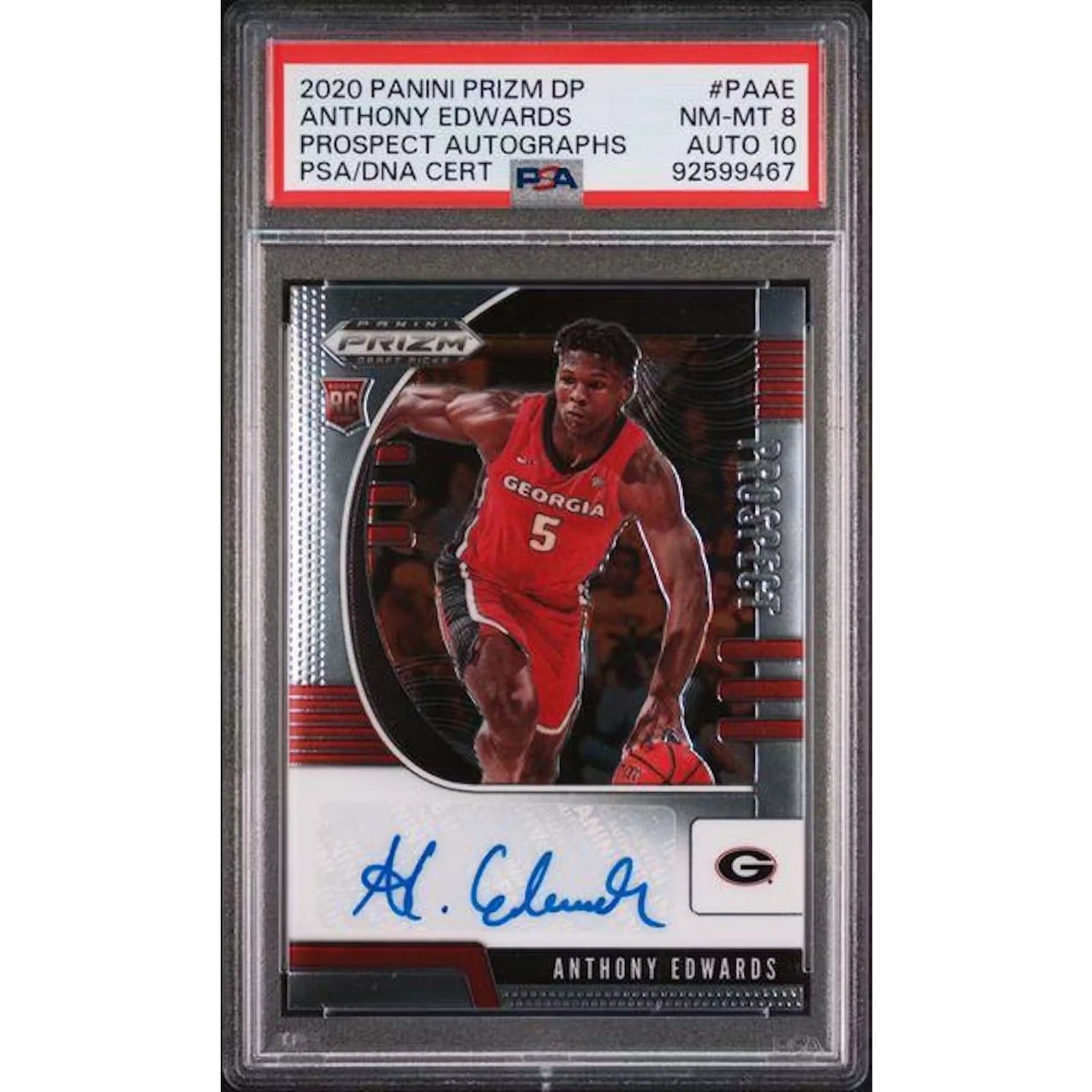 Anthony Edwards 2020 Panini Prizm Draft Picks Rookie Auto | PSA 8