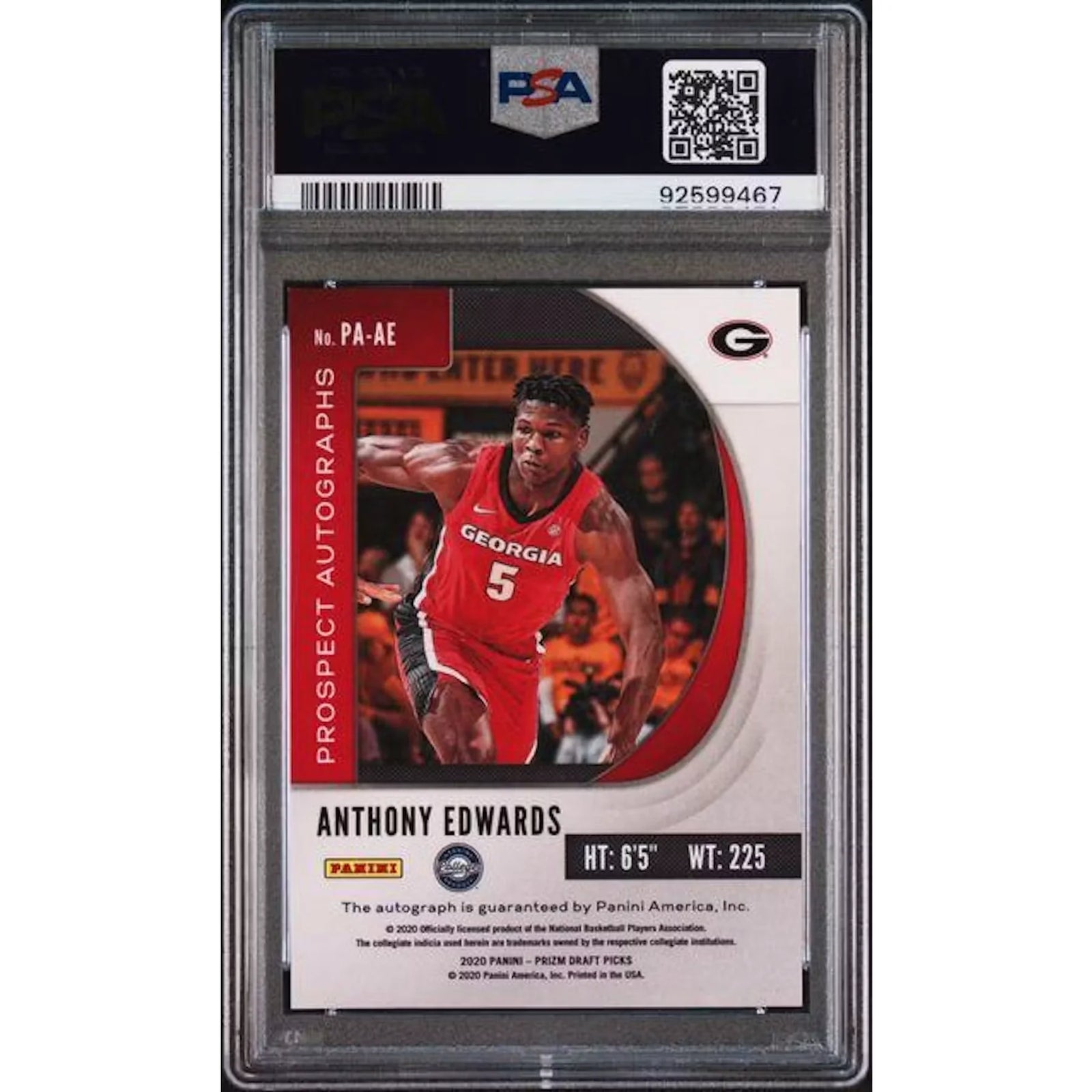 Anthony Edwards 2020 Panini Prizm Draft Picks Rookie Auto | PSA 8