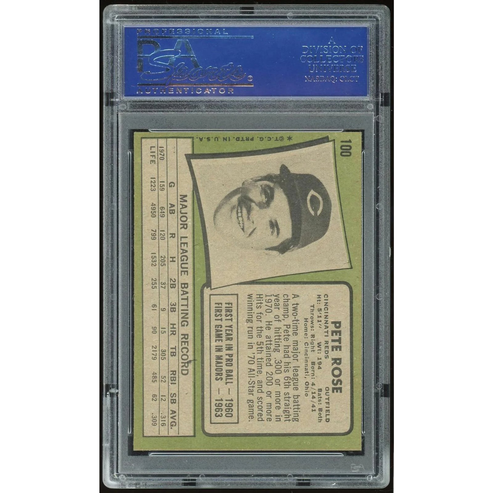 Pete Rose 1971 Topps #100 Baseball Card | PSA 8