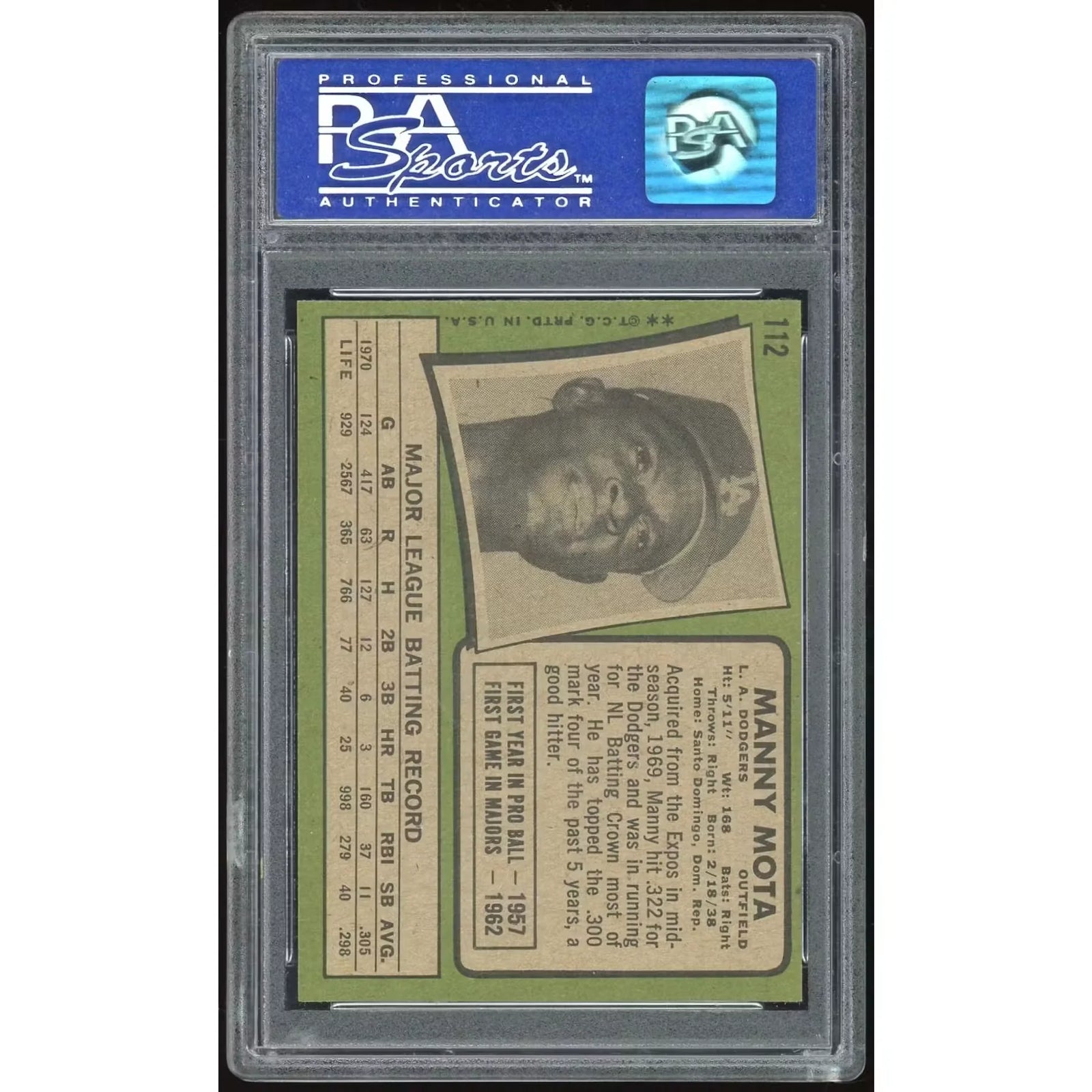1971 Topps #112 Manny Mota Baseball Card | PSA 9