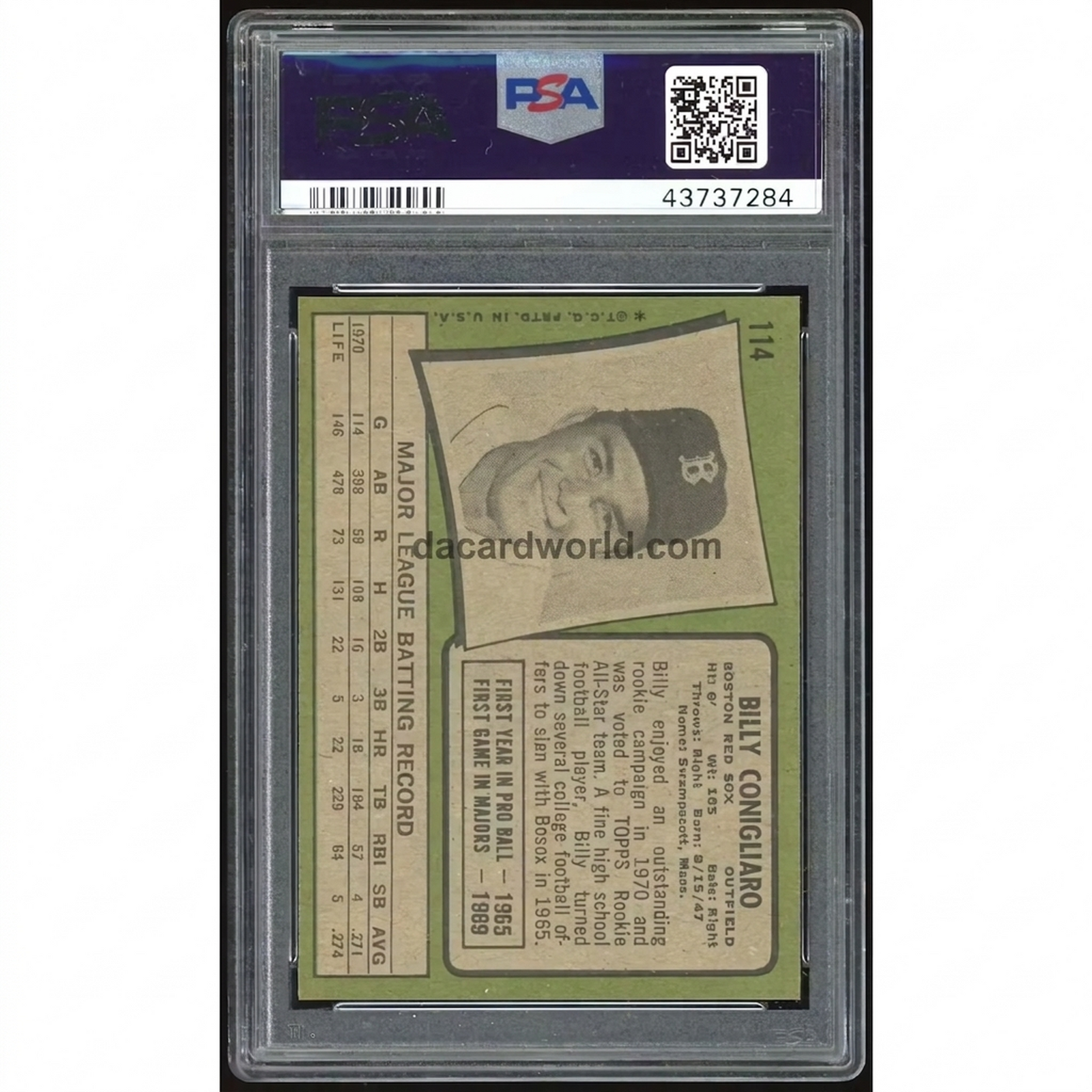 1971 Topps #114 Billy Conigliaro PSA 9 Rookie Card
