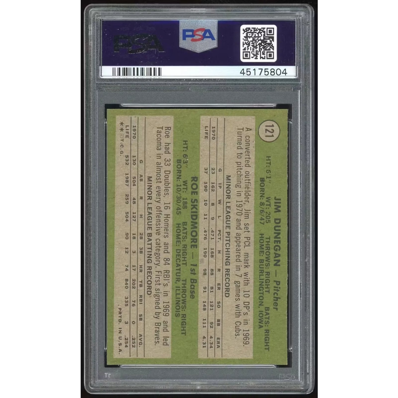 1971 Topps #121 Jim Dunegan/Roe Skidmore Rookie Card | PSA 9