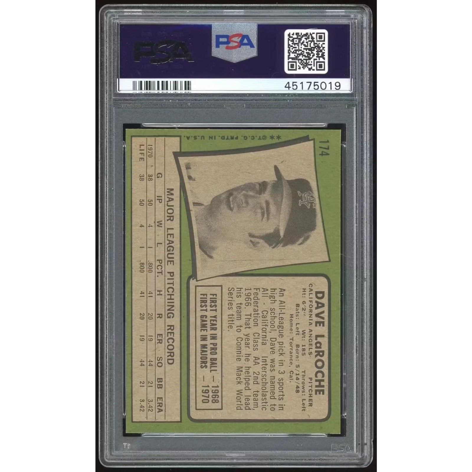 Dave LaRoche 1971 Topps #174 Rookie Card | PSA 9