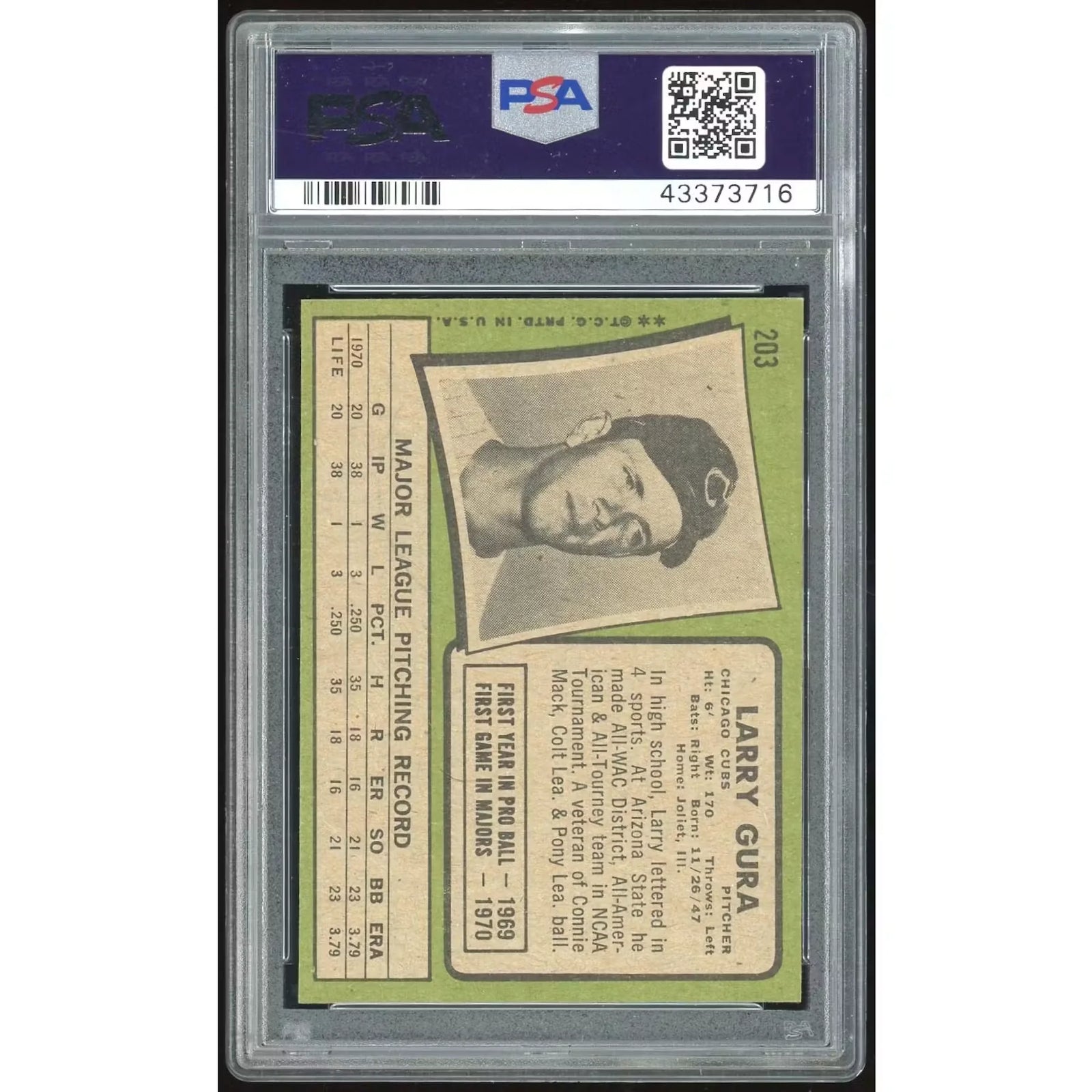 Larry Gura 1971 Topps #203 Rookie Card | PSA 9
