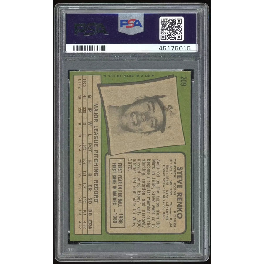 1971 Topps #209 Steve Renko Baseball Card | PSA 9