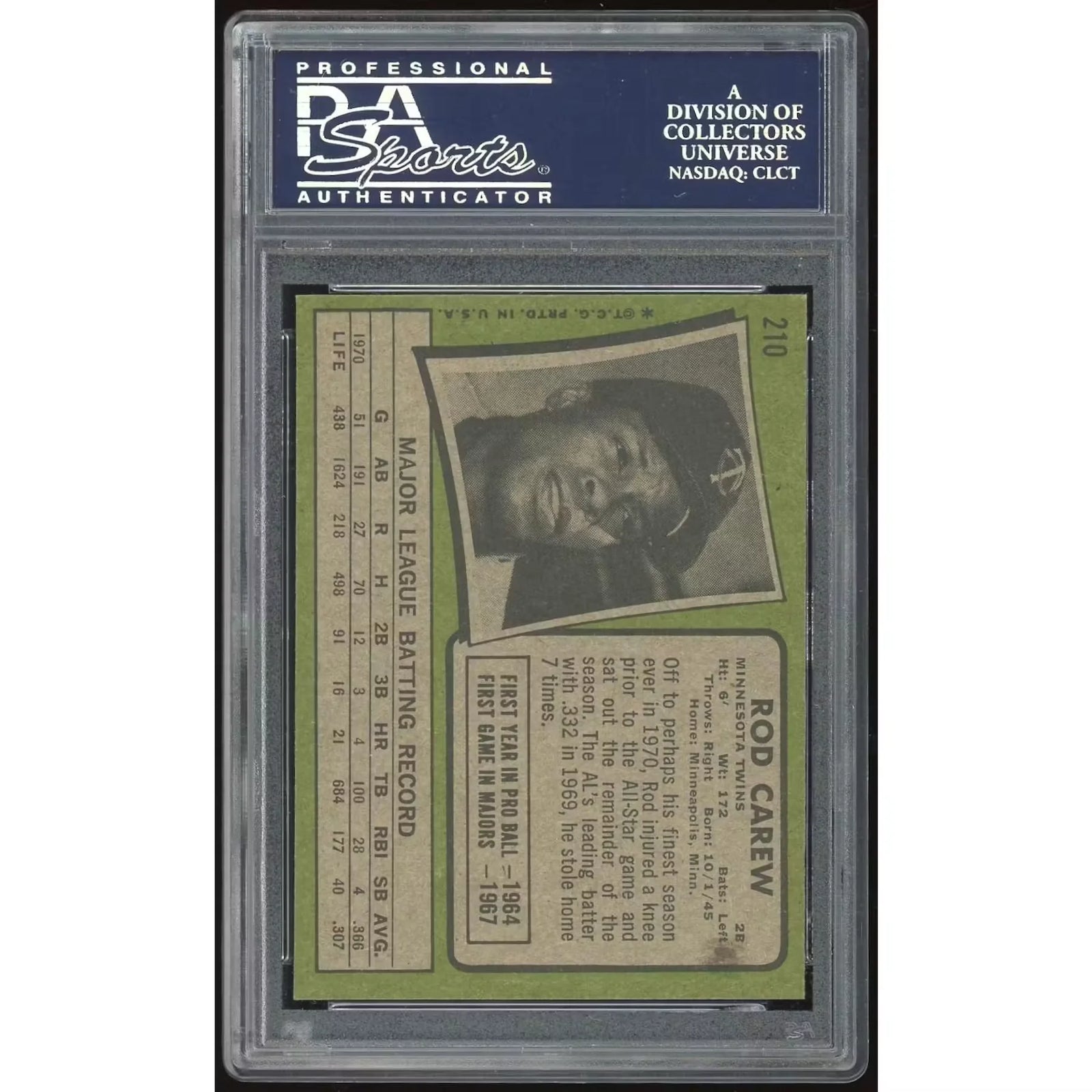 Rod Carew 1971 Topps #210 Baseball Card | PSA 8.5