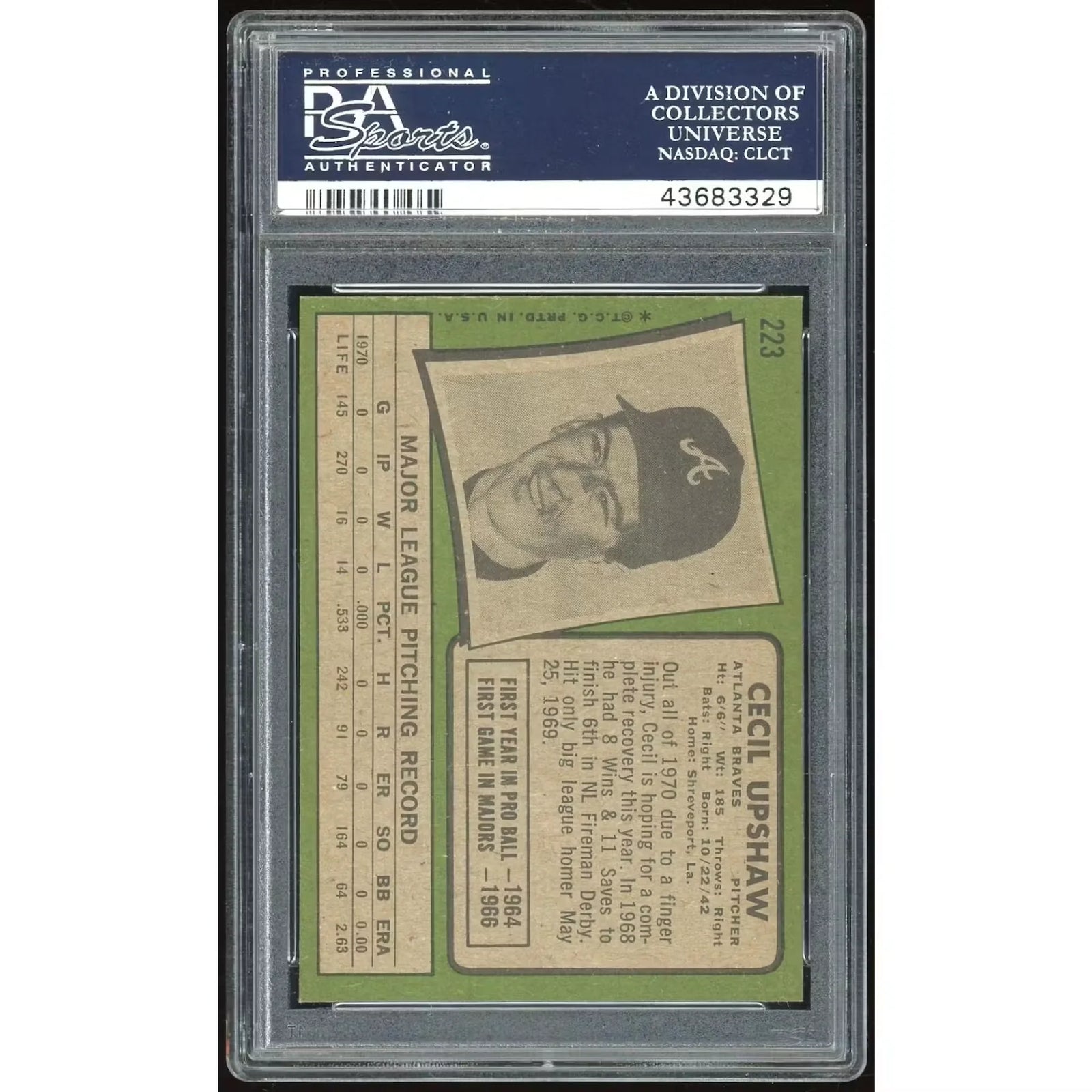 1971 Topps #223 Cecil Upshaw Baseball Card | PSA 9