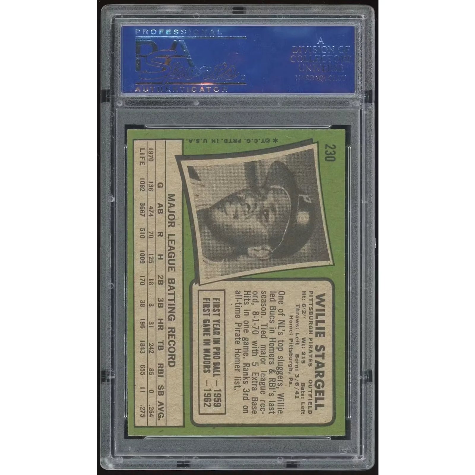 Willie Stargell 1971 Topps #230 Baseball Card | PSA 8.5
