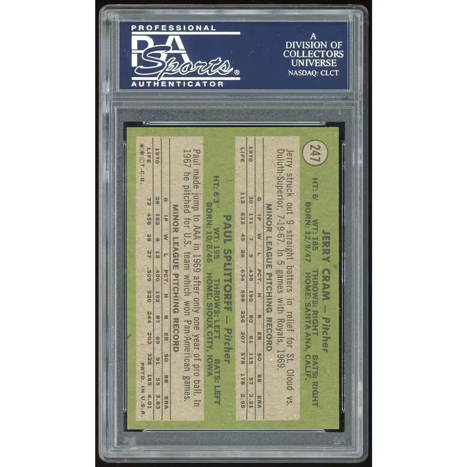 1971 Topps #247 Jerry Cram/Paul Splittorff Rookie Card | PSA 9