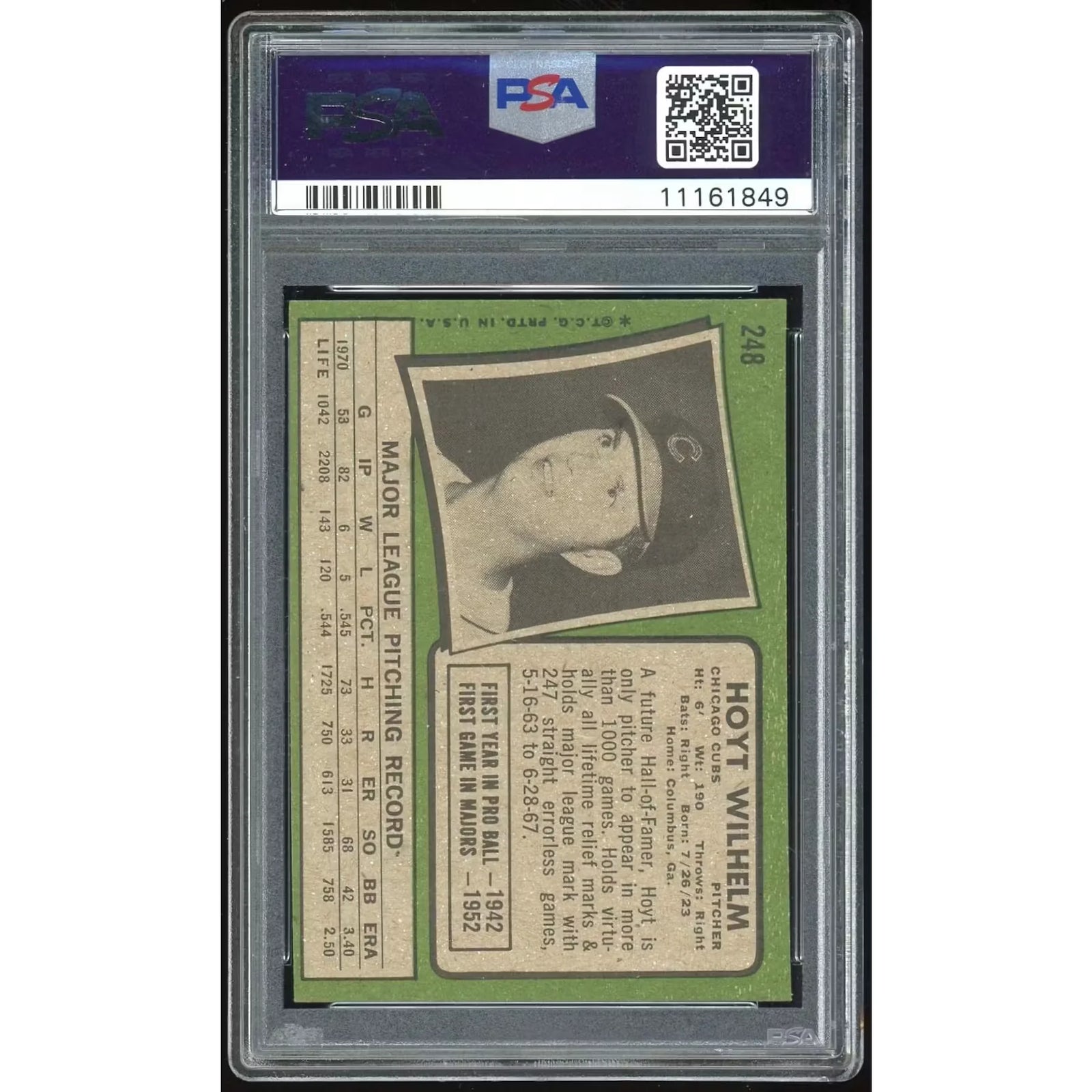 Hoyt Wilhelm 1971 Topps #248 Baseball Card | PSA 9