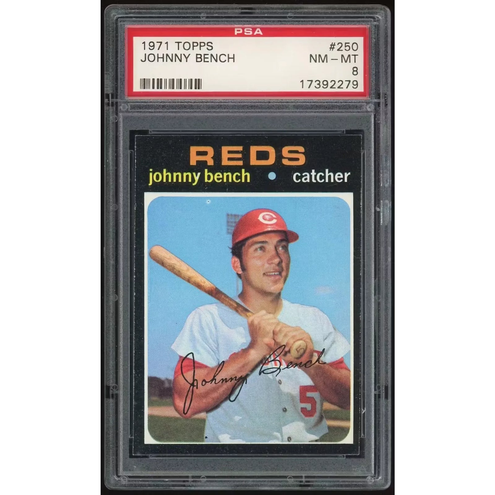 1971 Topps #250 Johnny Bench Baseball Card | PSA 8