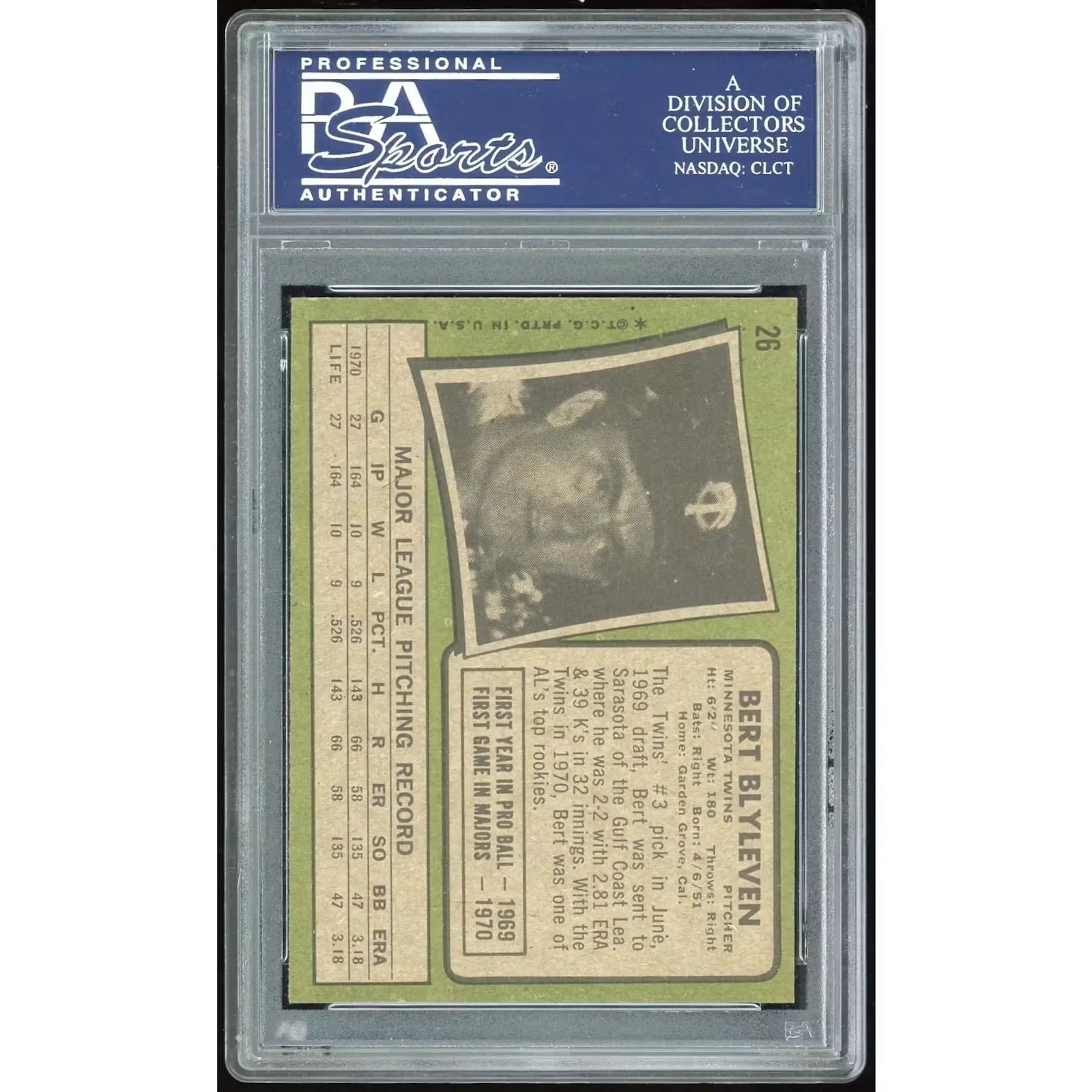 1971 Topps #26 Bert Blyleven Rookie Card | PSA 8.5
