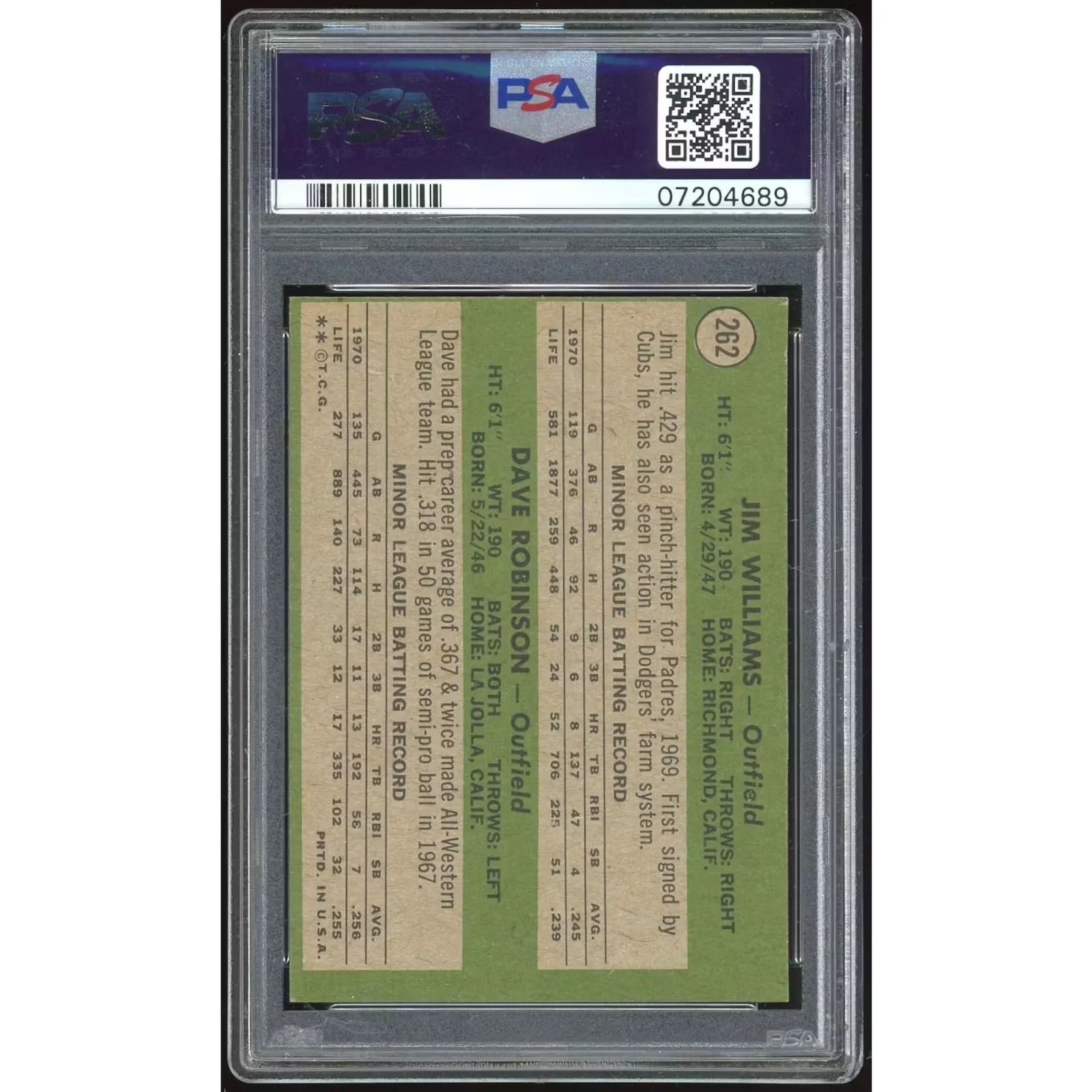 1971 Topps #262 Jim Williams/Dave Robinson Rookie Card | PSA 9