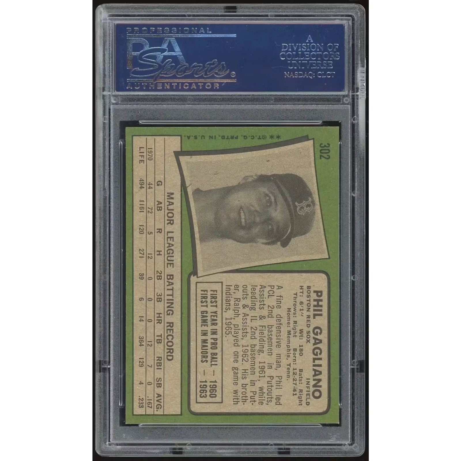 1971 Topps #302 Phil Gagliano Baseball Card | PSA 8.5