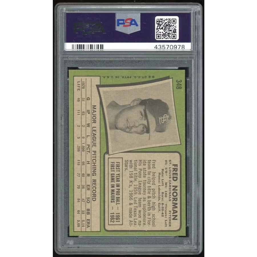 Fred Norman 1971 Topps #348 Baseball Card | PSA 9