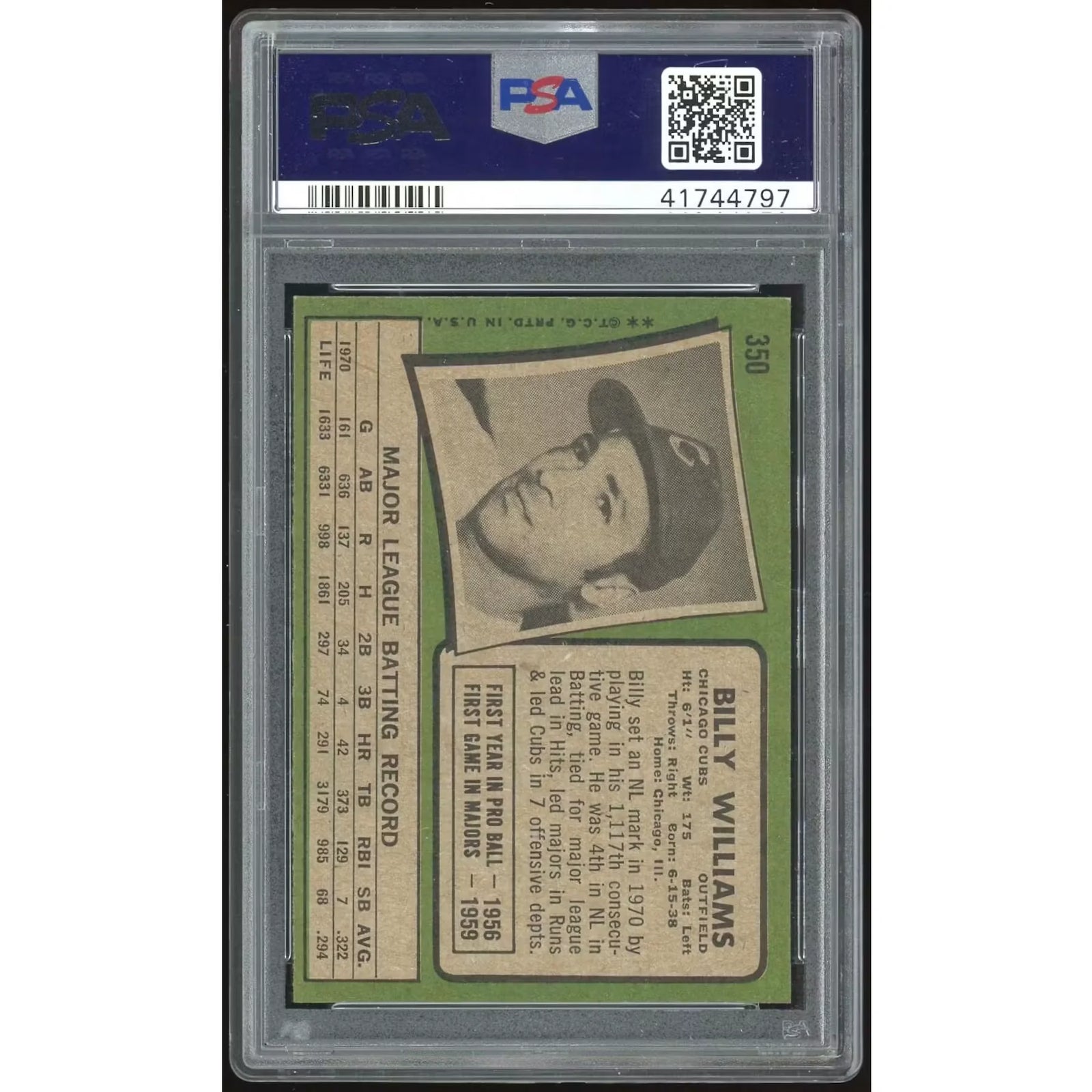 Billy Williams 1971 Topps #350 Baseball Card | PSA 9