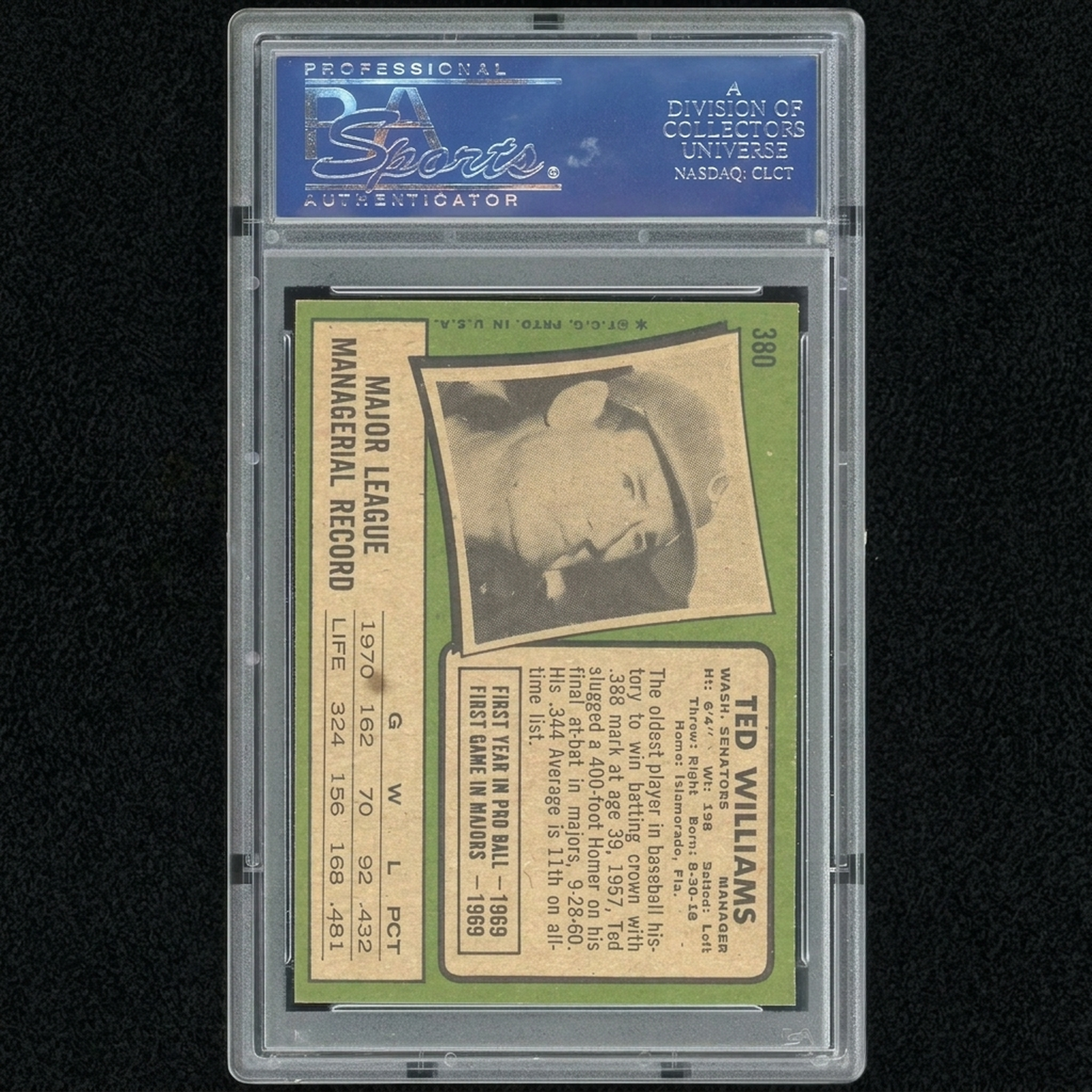 1971 Topps #380 Ted Williams Baseball Card | PSA 9