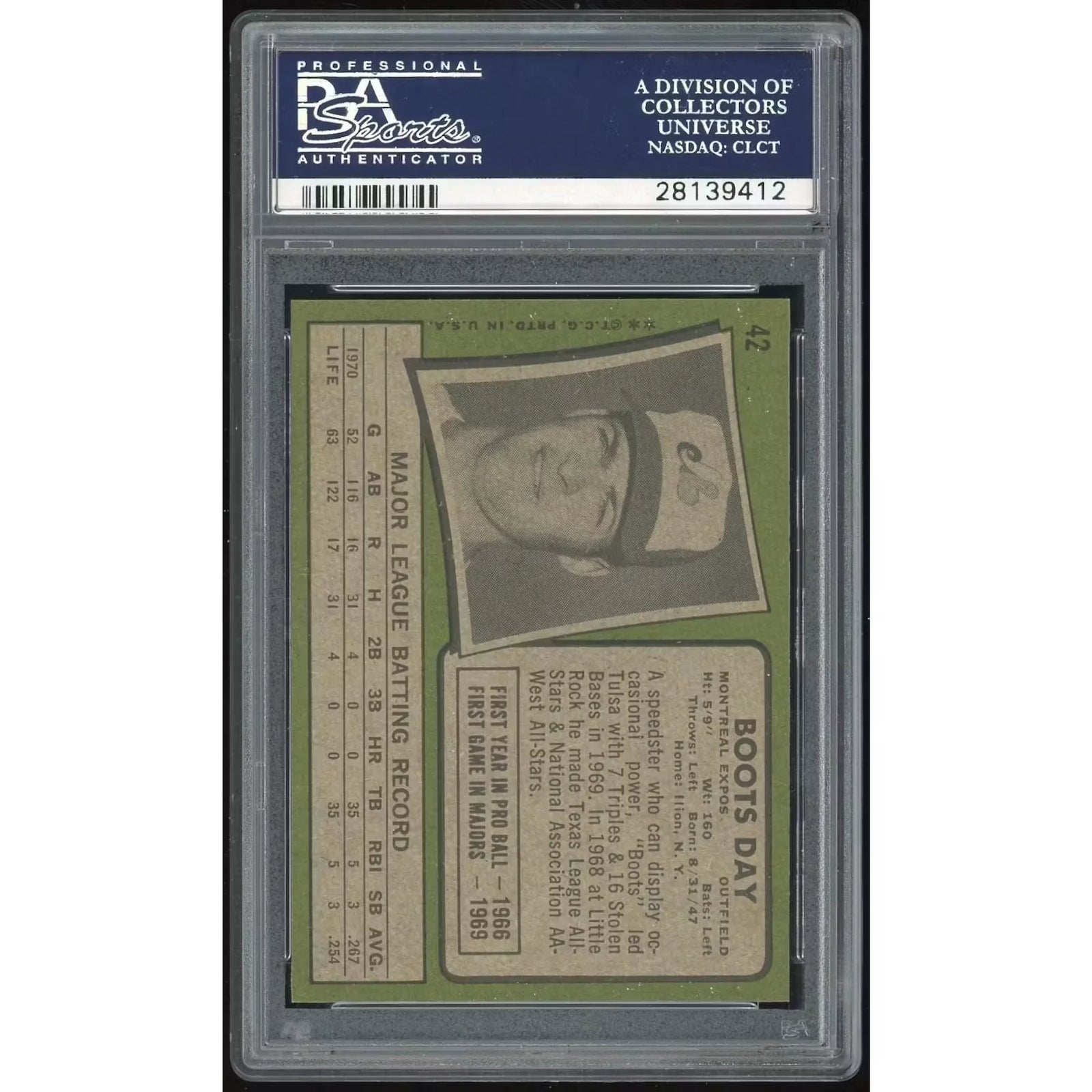 1971 Topps #42 Boots Day Baseball Card | PSA 9 Graded