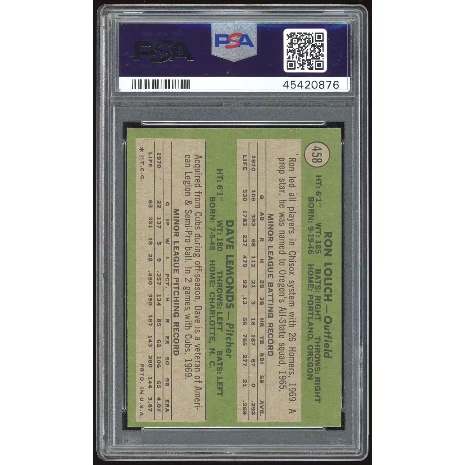 1971 Topps #458 Ron Lolich/Dave Lemonds Rookie Card | PSA 9