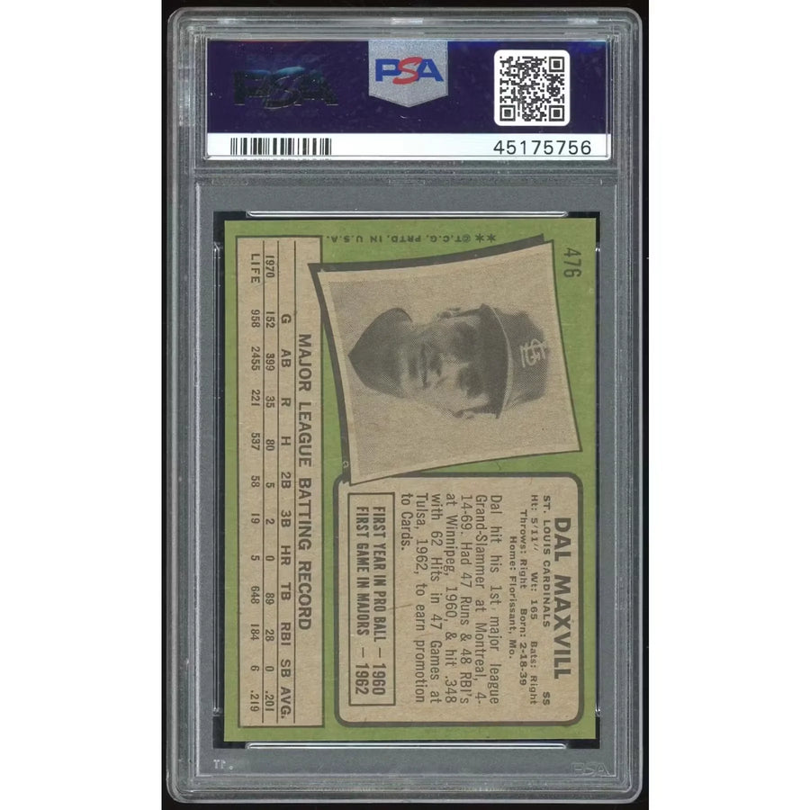 1971 Topps #476 Dal Maxvill Baseball Card | PSA 9