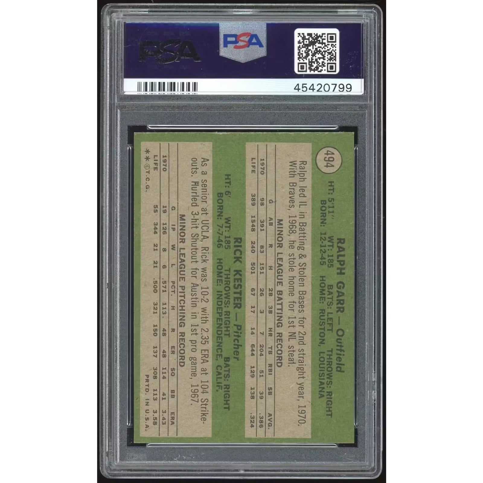 1971 Topps #494 Ralph Garr/Rick Kester Baseball Card | PSA 9