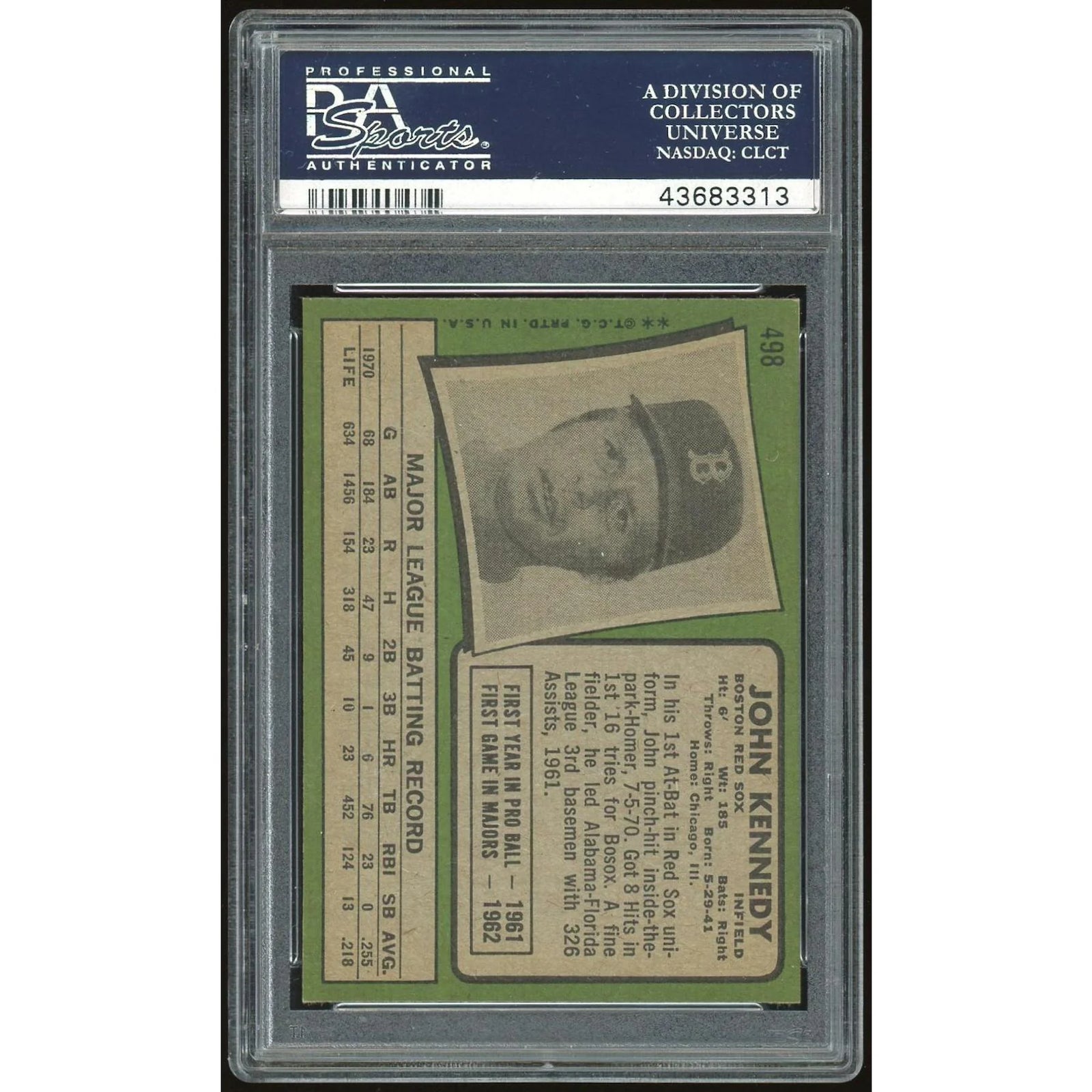 1971 Topps #498 John Kennedy Baseball Card | PSA 9