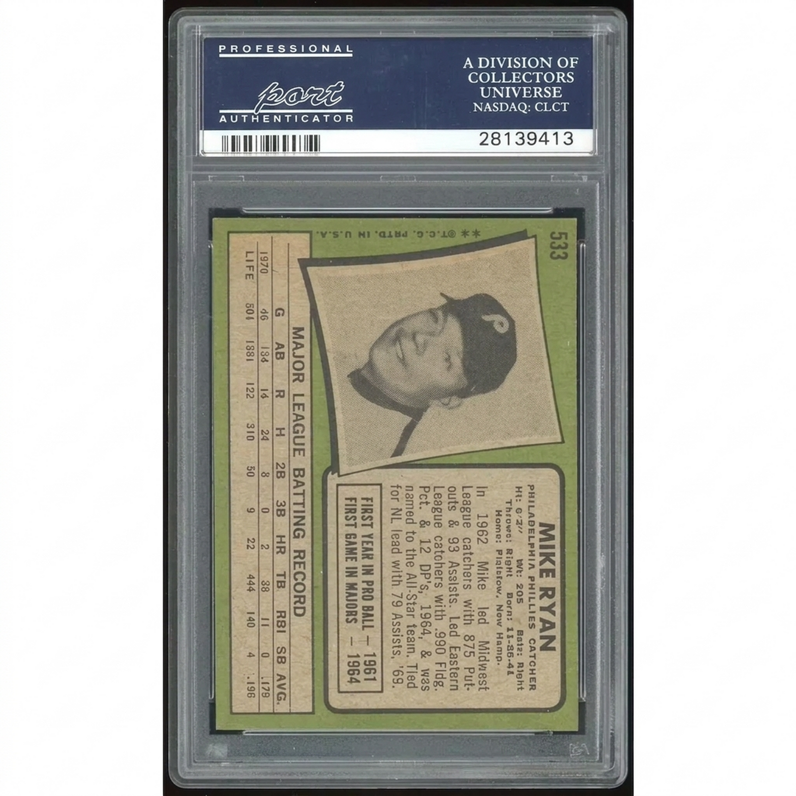 1971 Topps #533 Mike Ryan Baseball Card | PSA 9