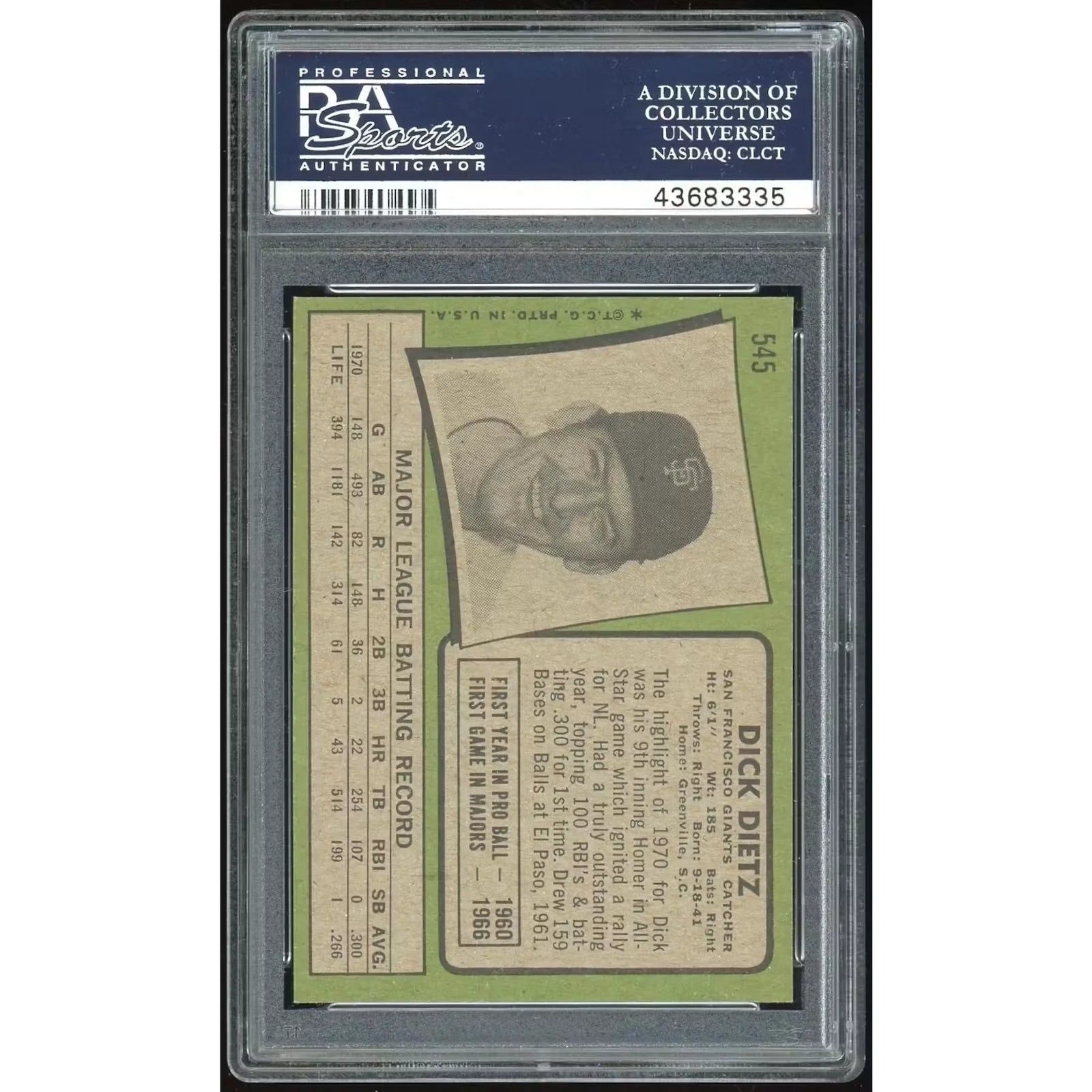 Dick Dietz 1971 Topps #545 Baseball Card | PSA 9