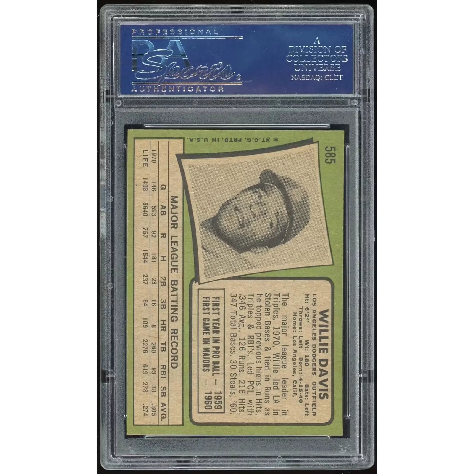 1971 Topps #585 Willie Davis Baseball Card | PSA 8