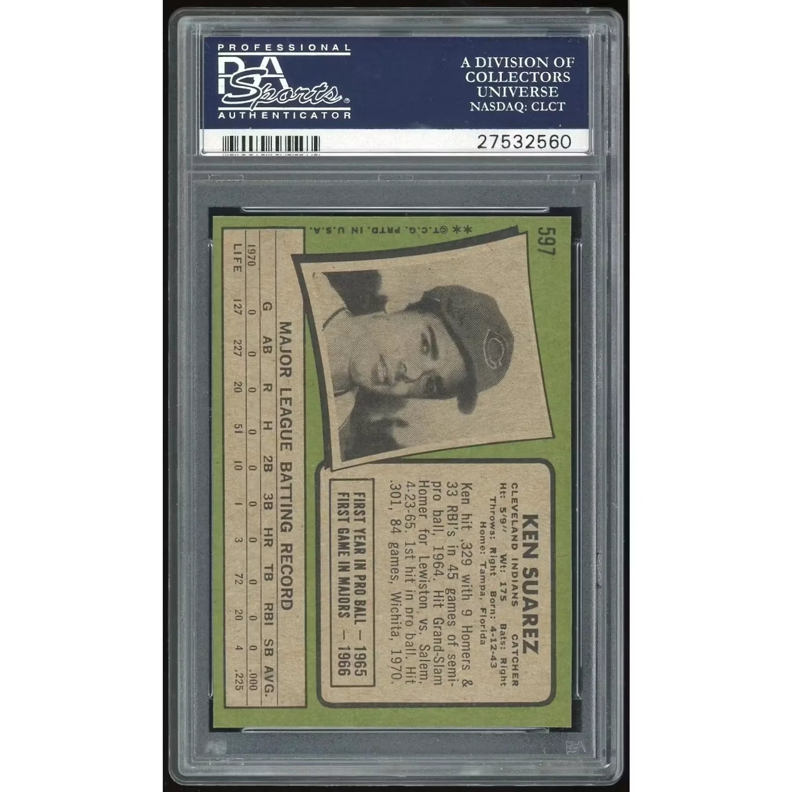 1971 Topps #597 Ken Suarez Baseball Card | PSA 9