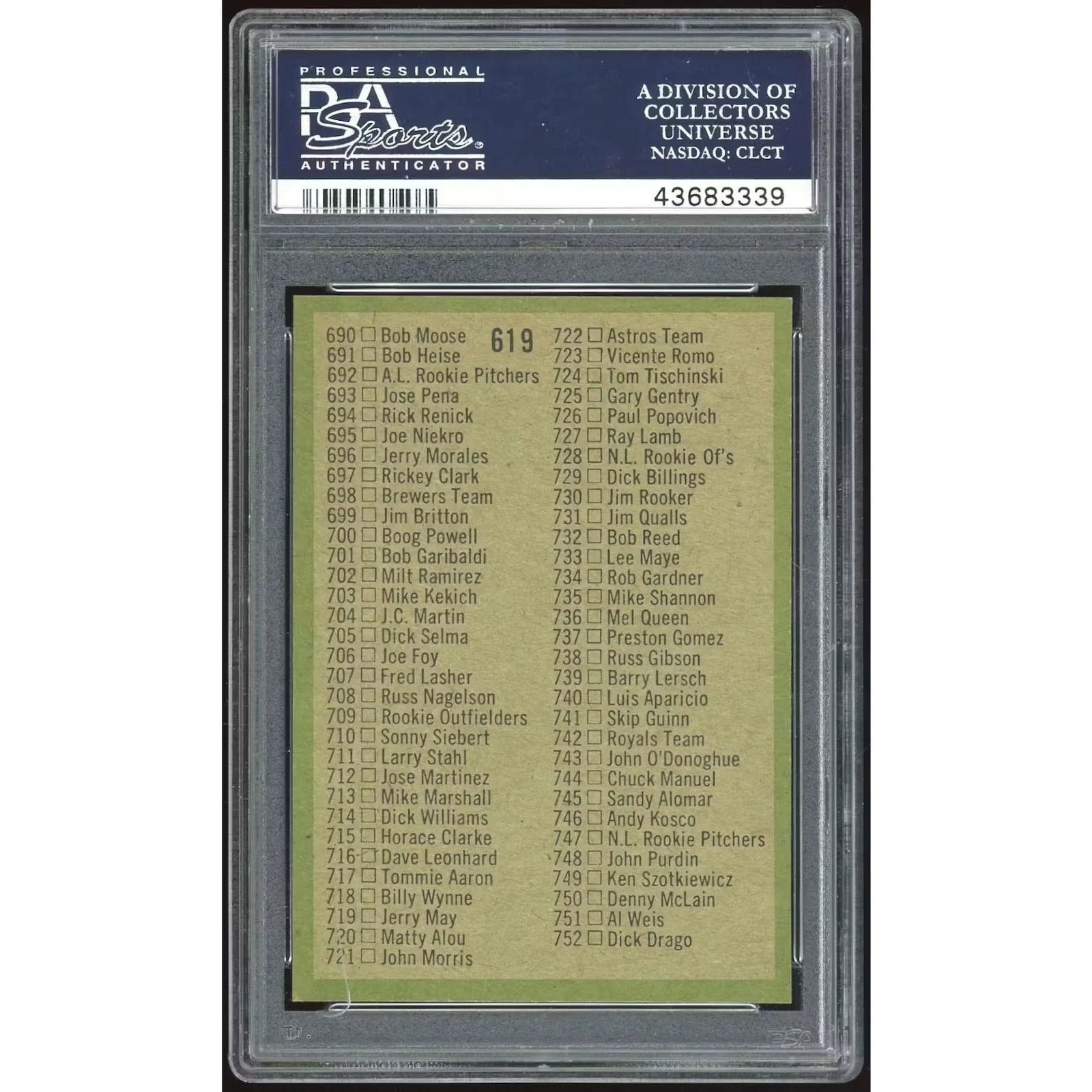 1971 Topps #619 Checklist 644-752 | PSA 9 No Copyright