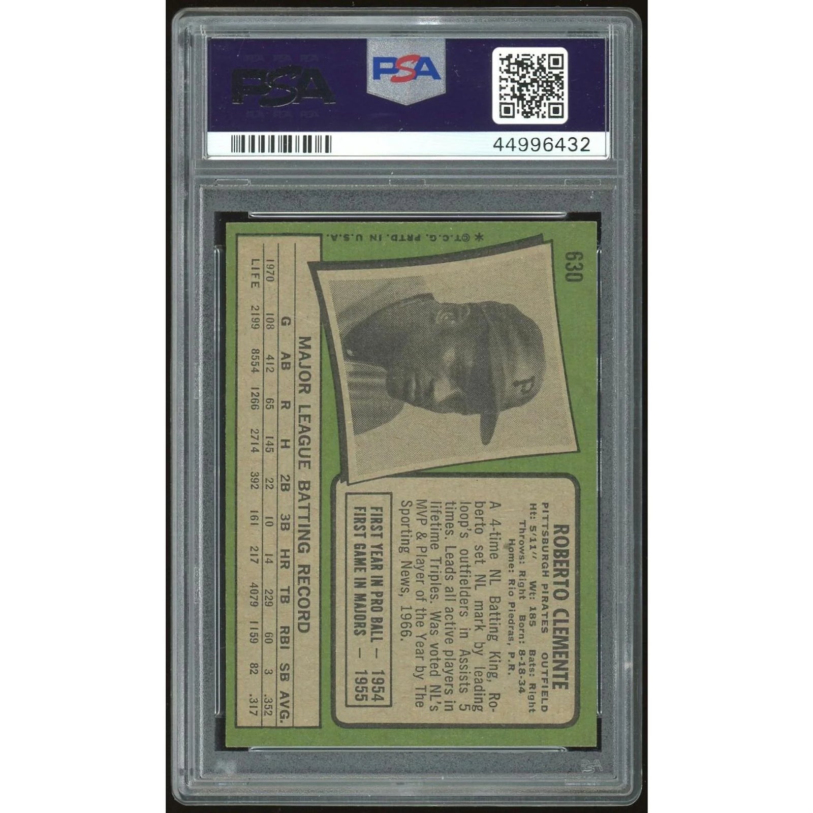 Roberto Clemente 1971 Topps #630 Baseball Card | PSA 8.5