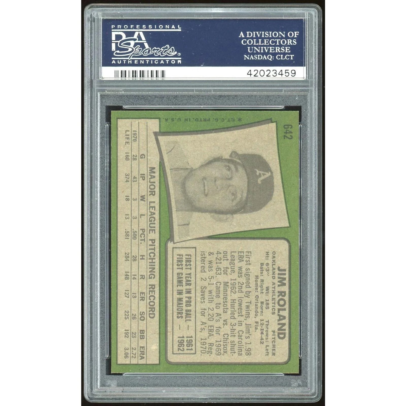 1971 Topps #642 Jim Roland Baseball Card | PSA 9
