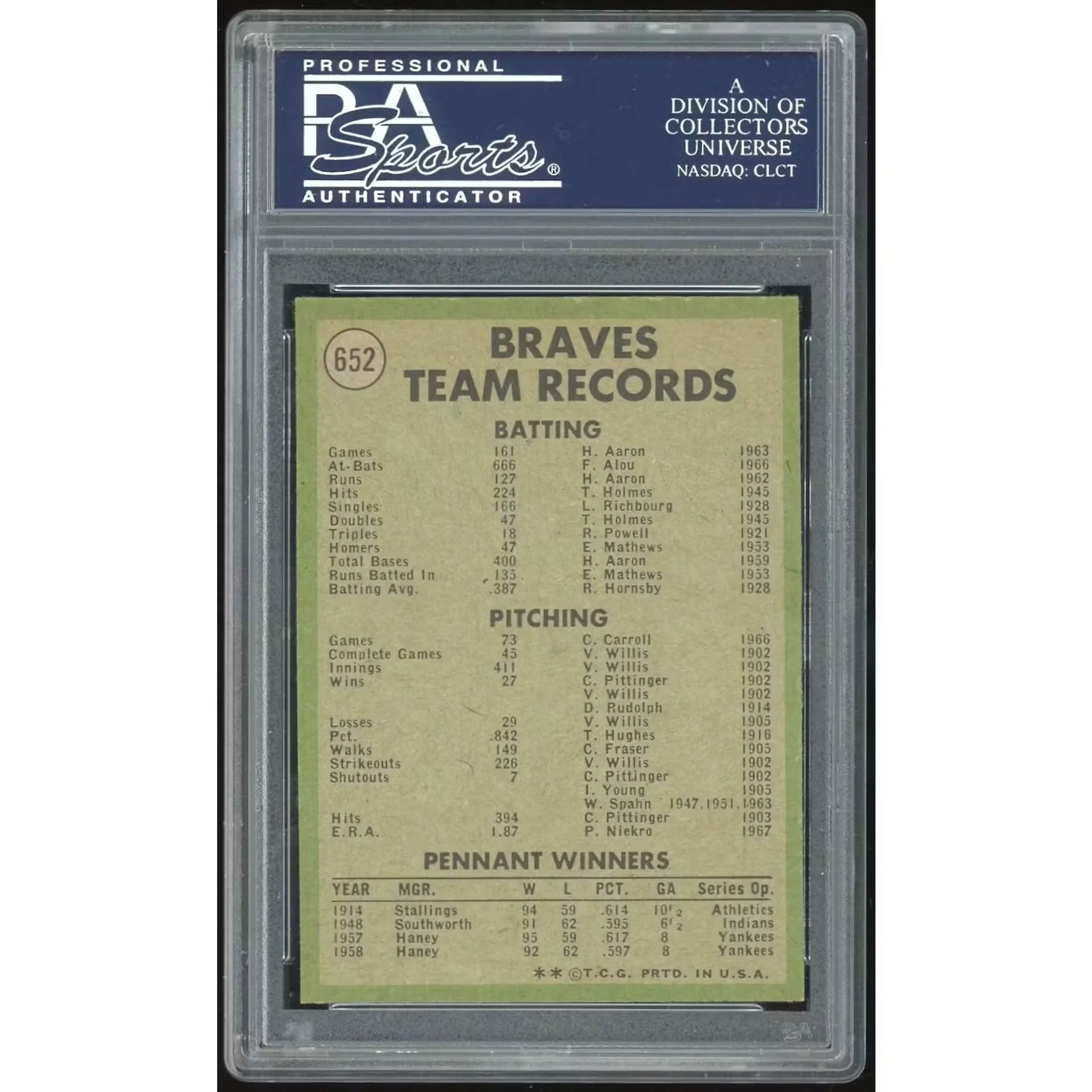 1971 Topps #652 Braves Team Card | PSA 9