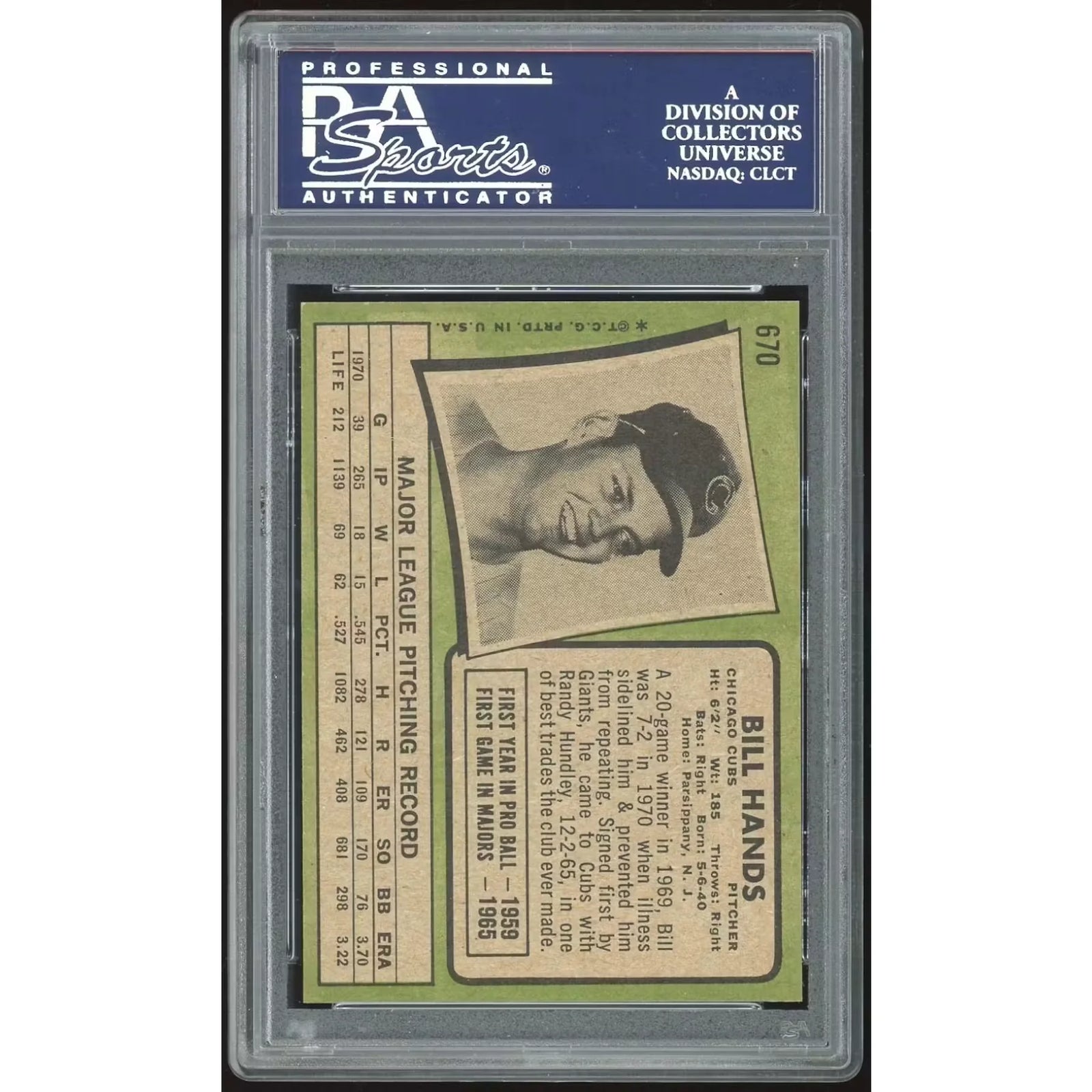 1971 Topps #670 Bill Hands Baseball Card | PSA 9