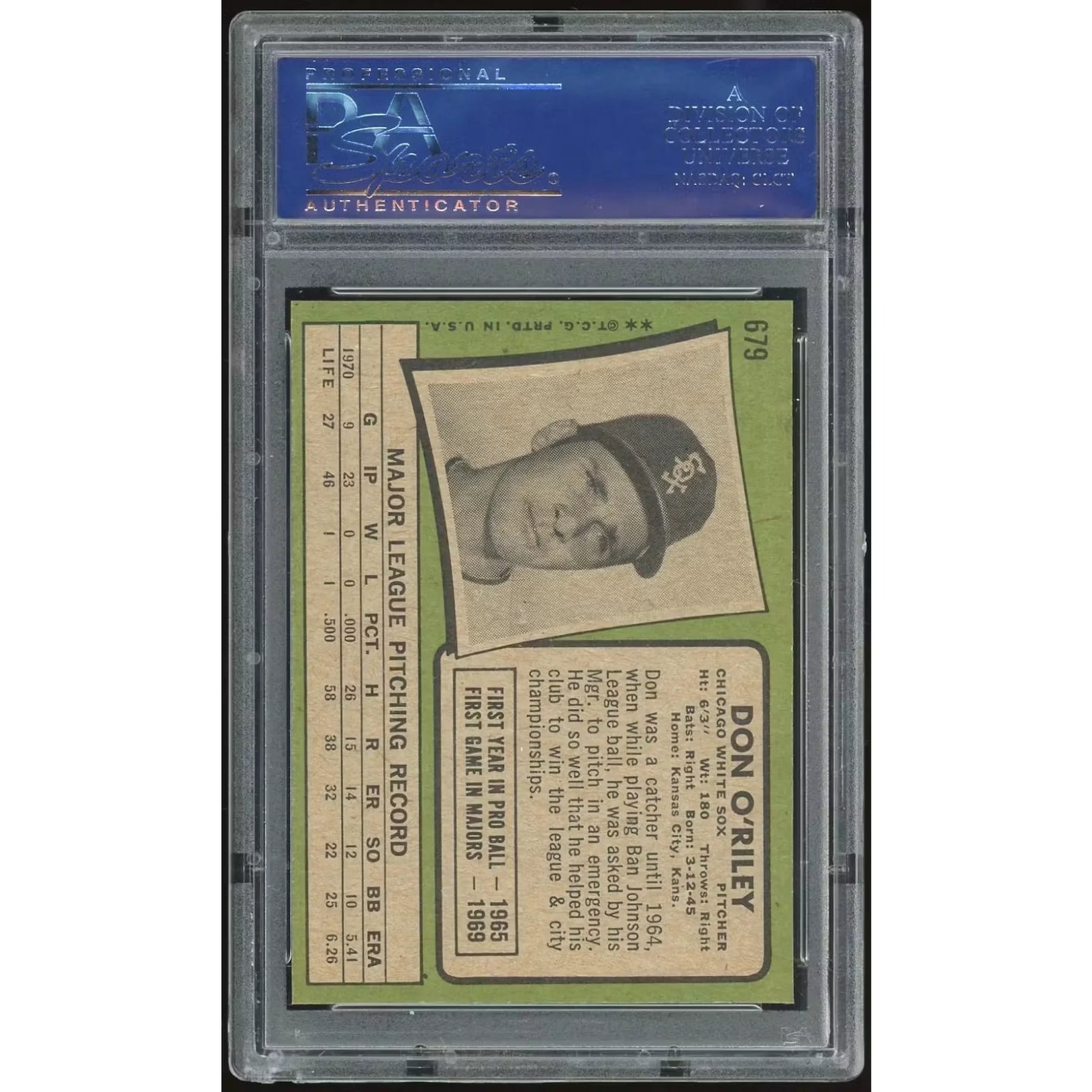 1971 Topps #679 Don O'Riley Baseball Card | PSA 8.5