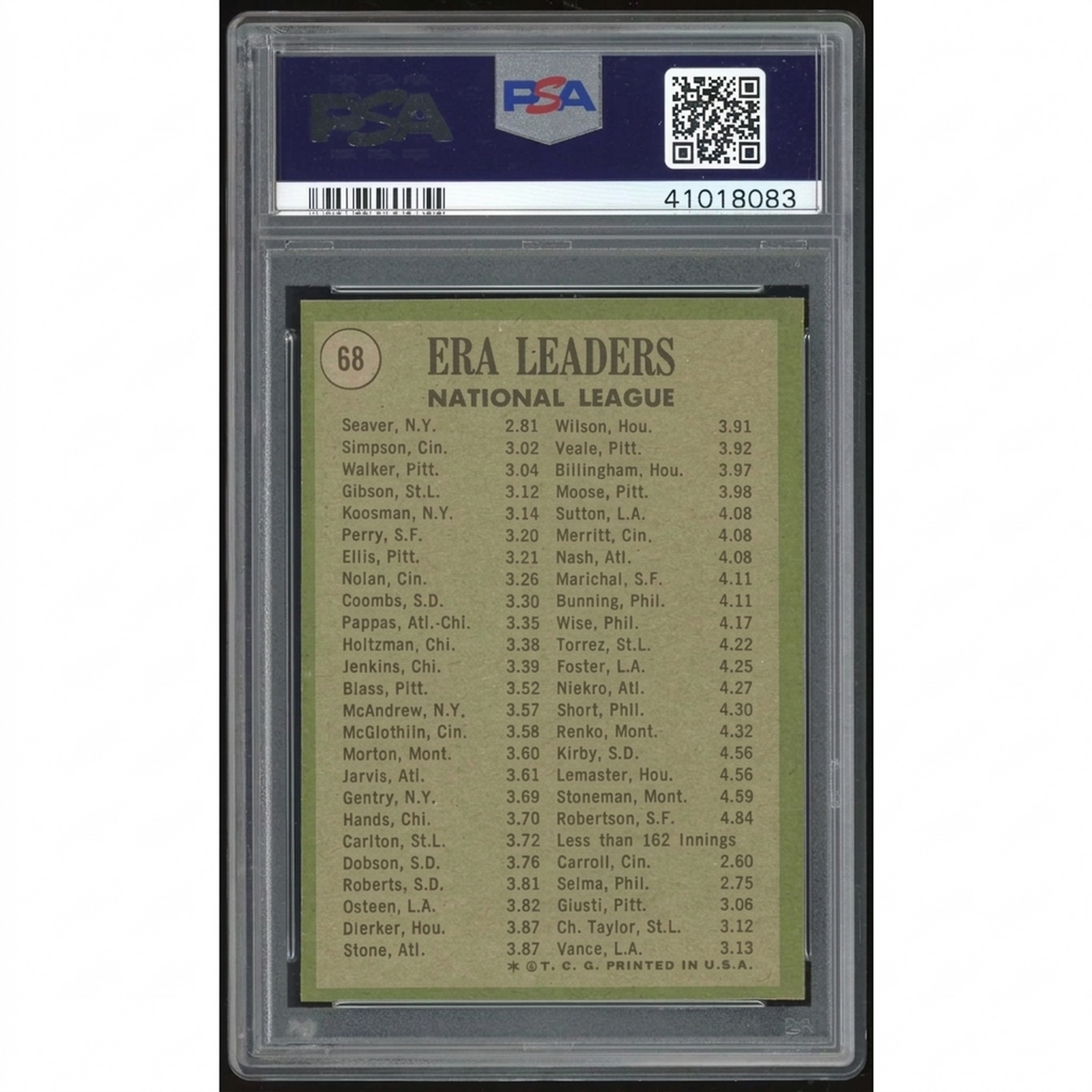 1971 Topps #68 NL ERA Leaders Baseball Card | PSA 9