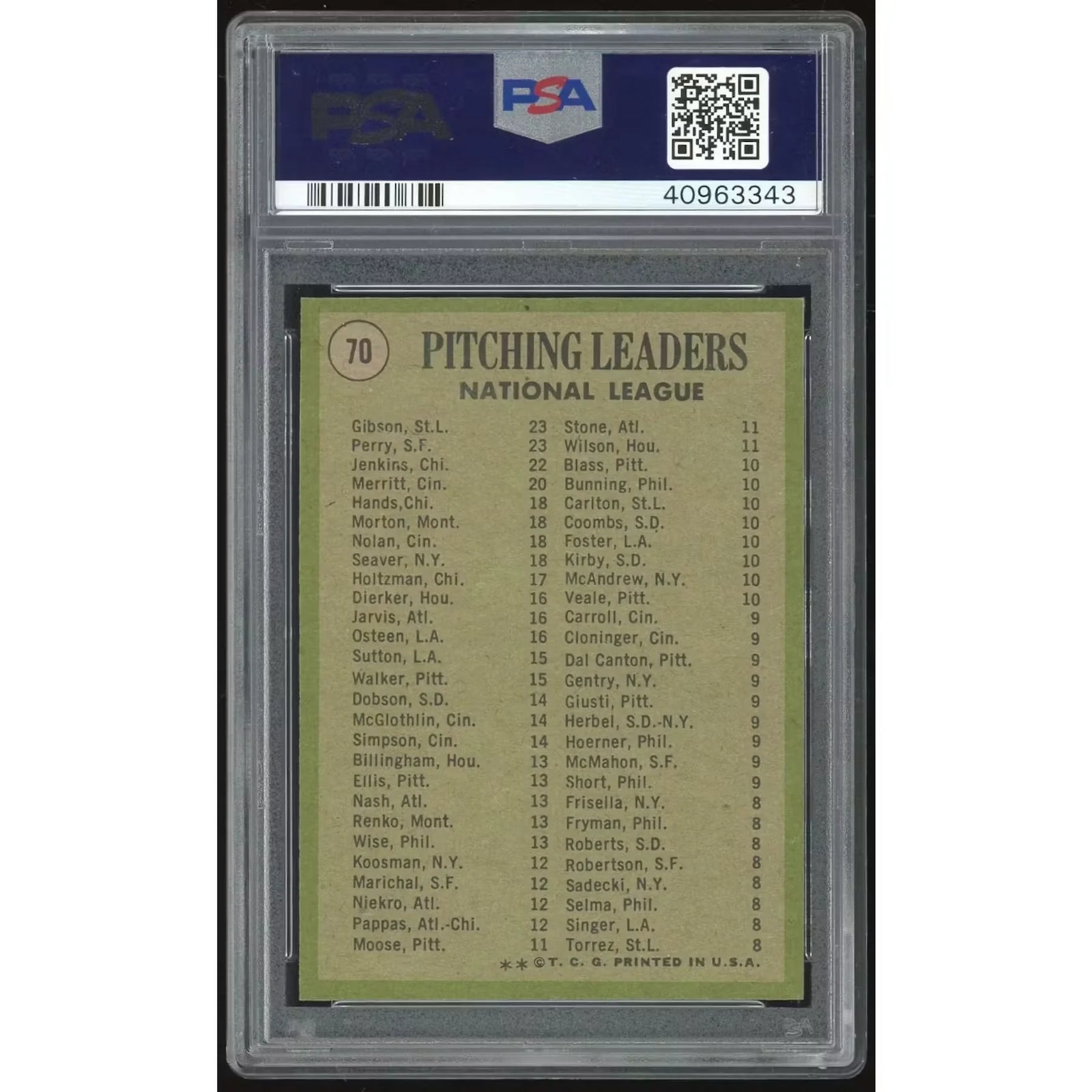 1971 Topps #70 NL Pitching Leaders Card | PSA 9
