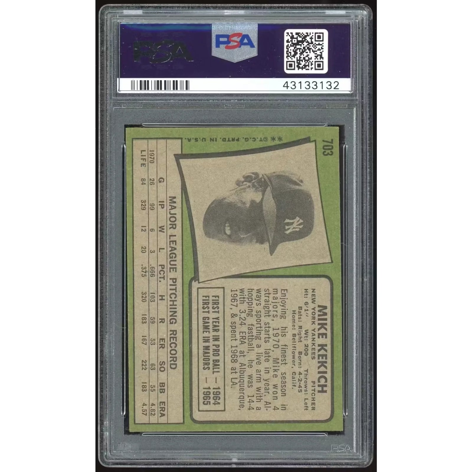 Mike Kekich 1971 Topps #703 Baseball Card | PSA 8.5