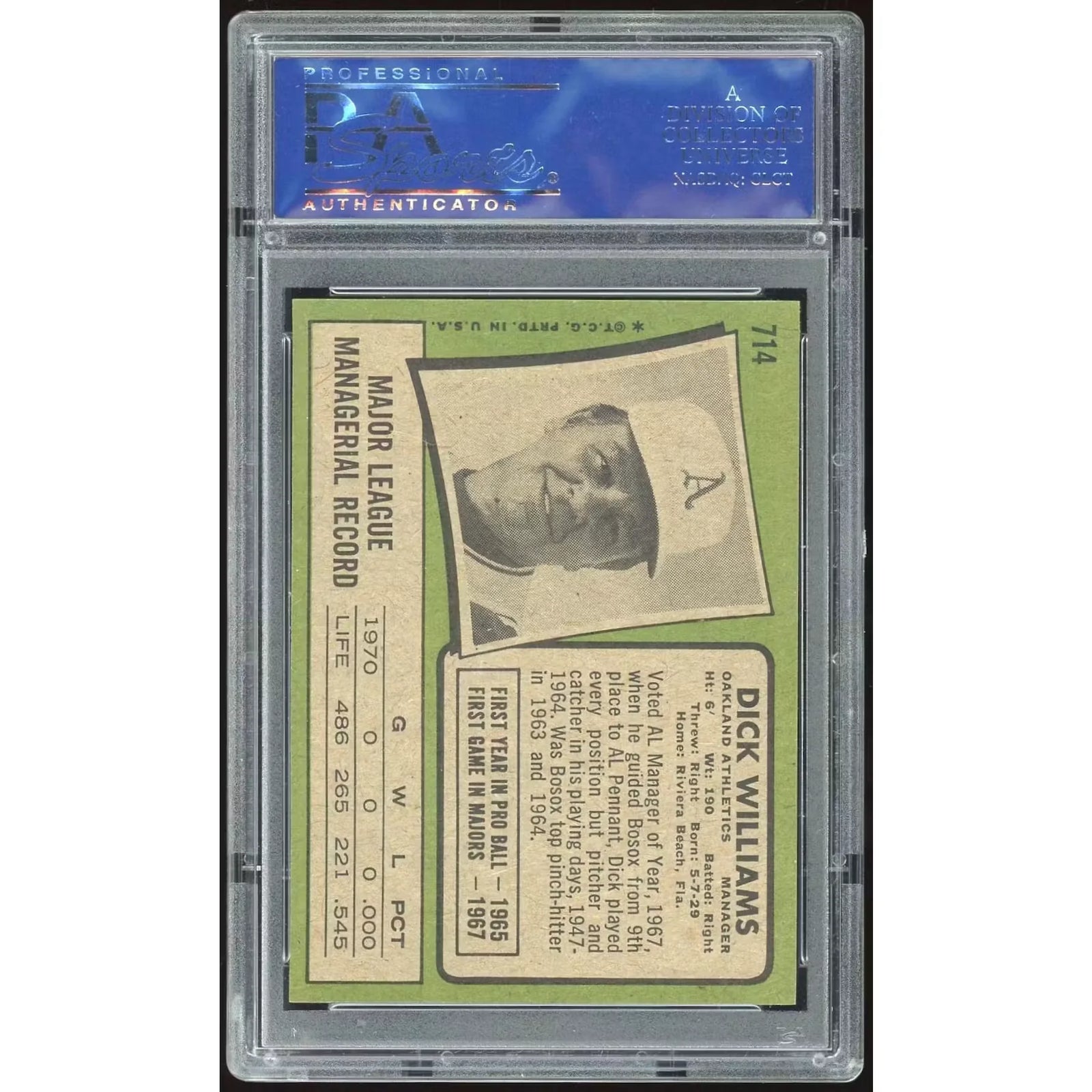 1971 Topps #714 Dick Williams Baseball Card | PSA 9