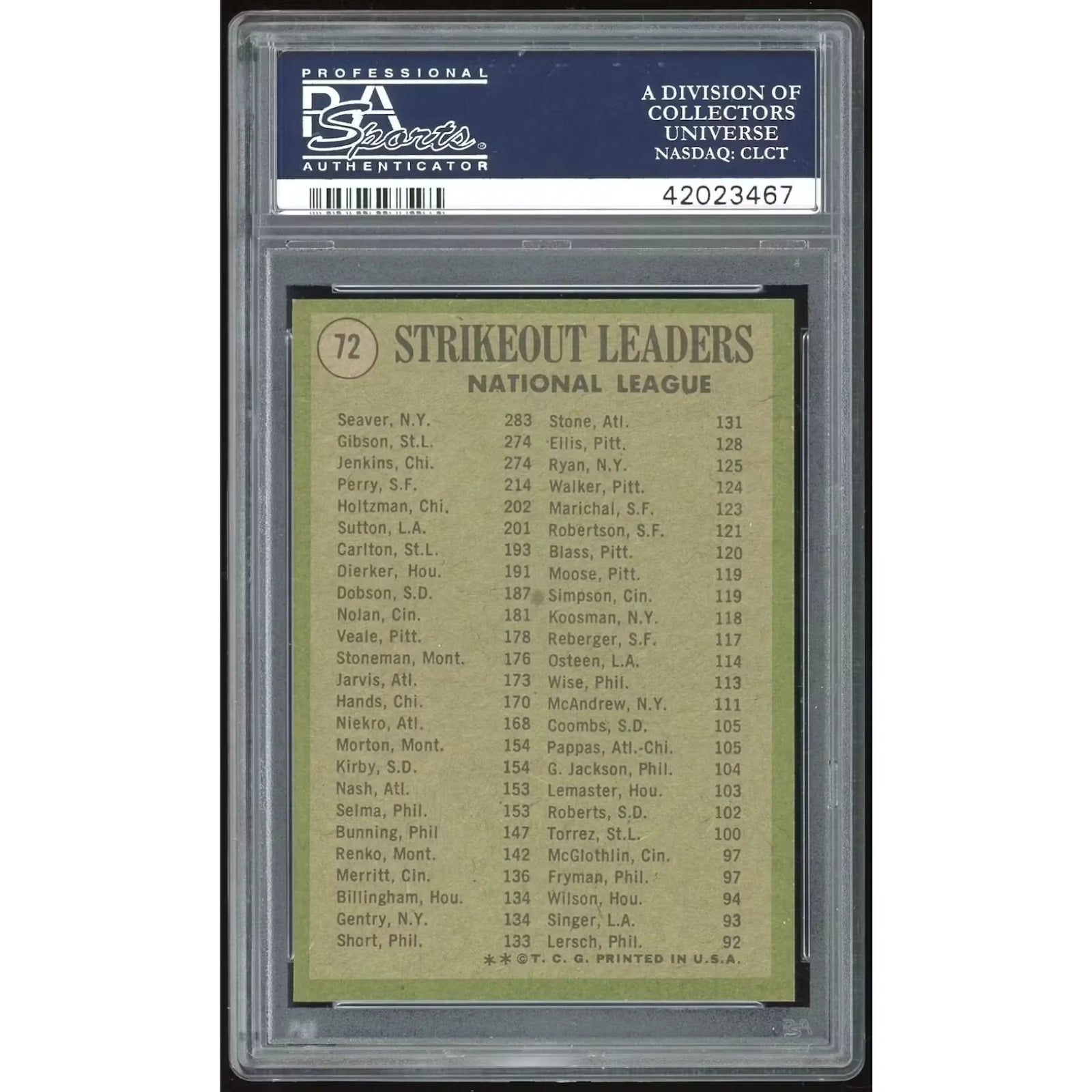 1971 Topps #72 NL Strikeout Leaders Card | PSA 9