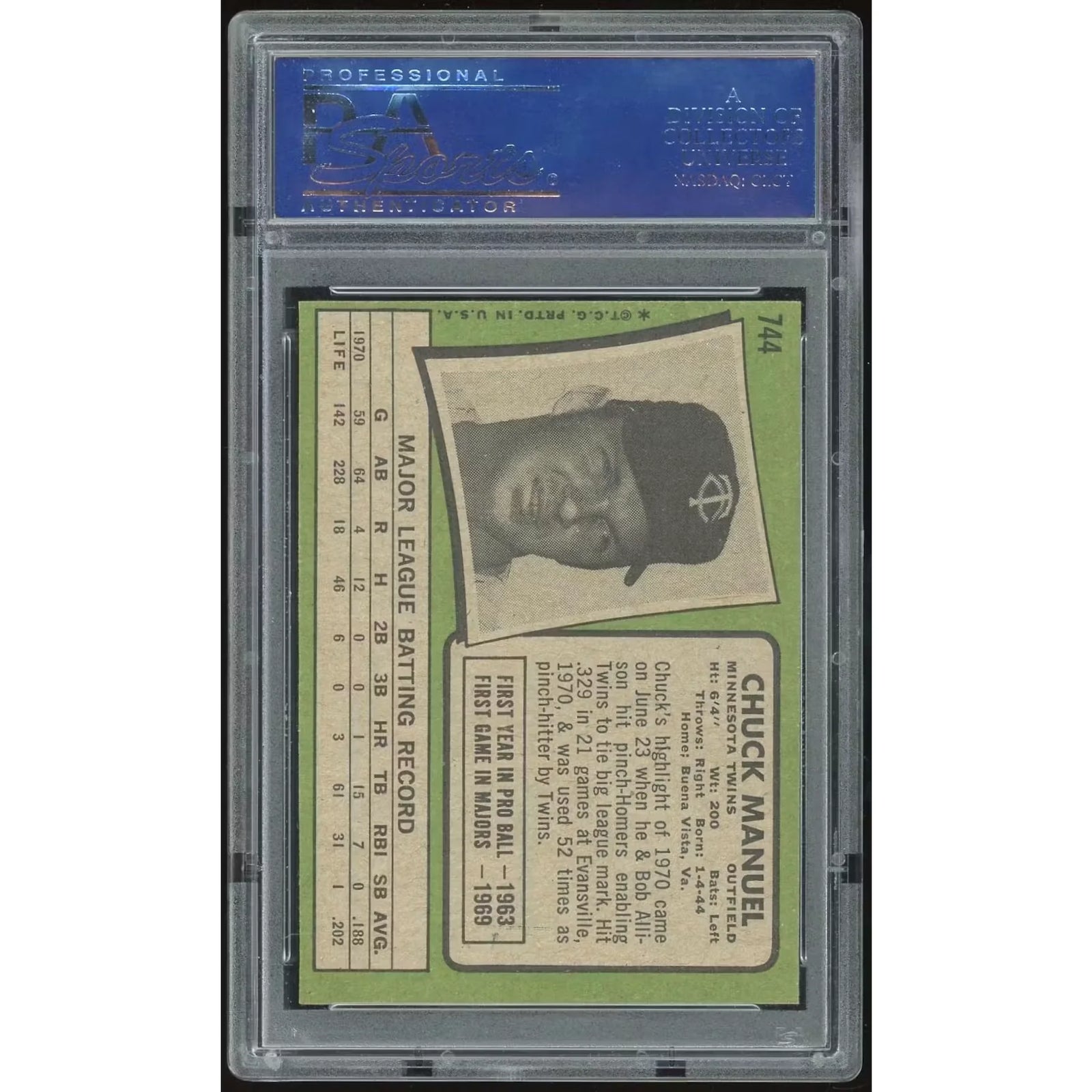 Chuck Manuel 1971 Topps #744 Baseball Card | PSA 9