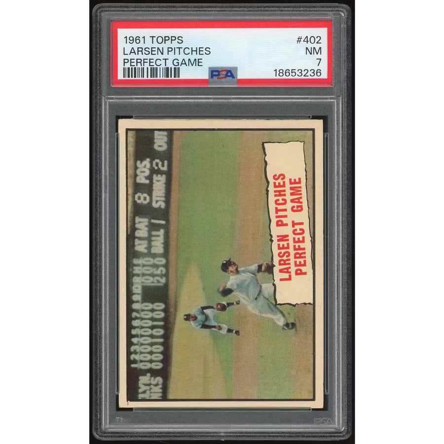 1961 Topps #402 Larsen Pitches Perfect Game | PSA 7