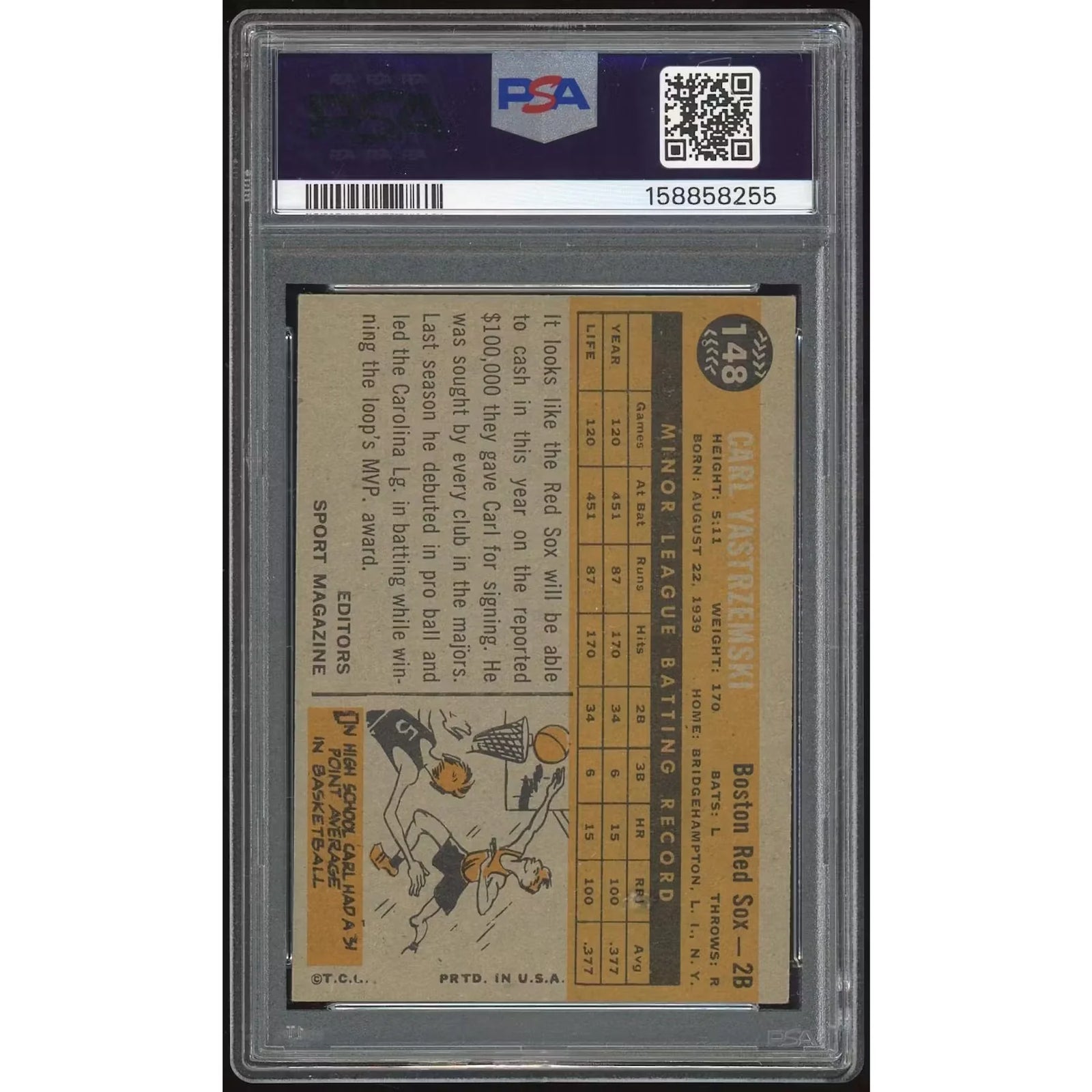Carl Yastrzemski 1960 Topps #148 Rookie Card | PSA 4